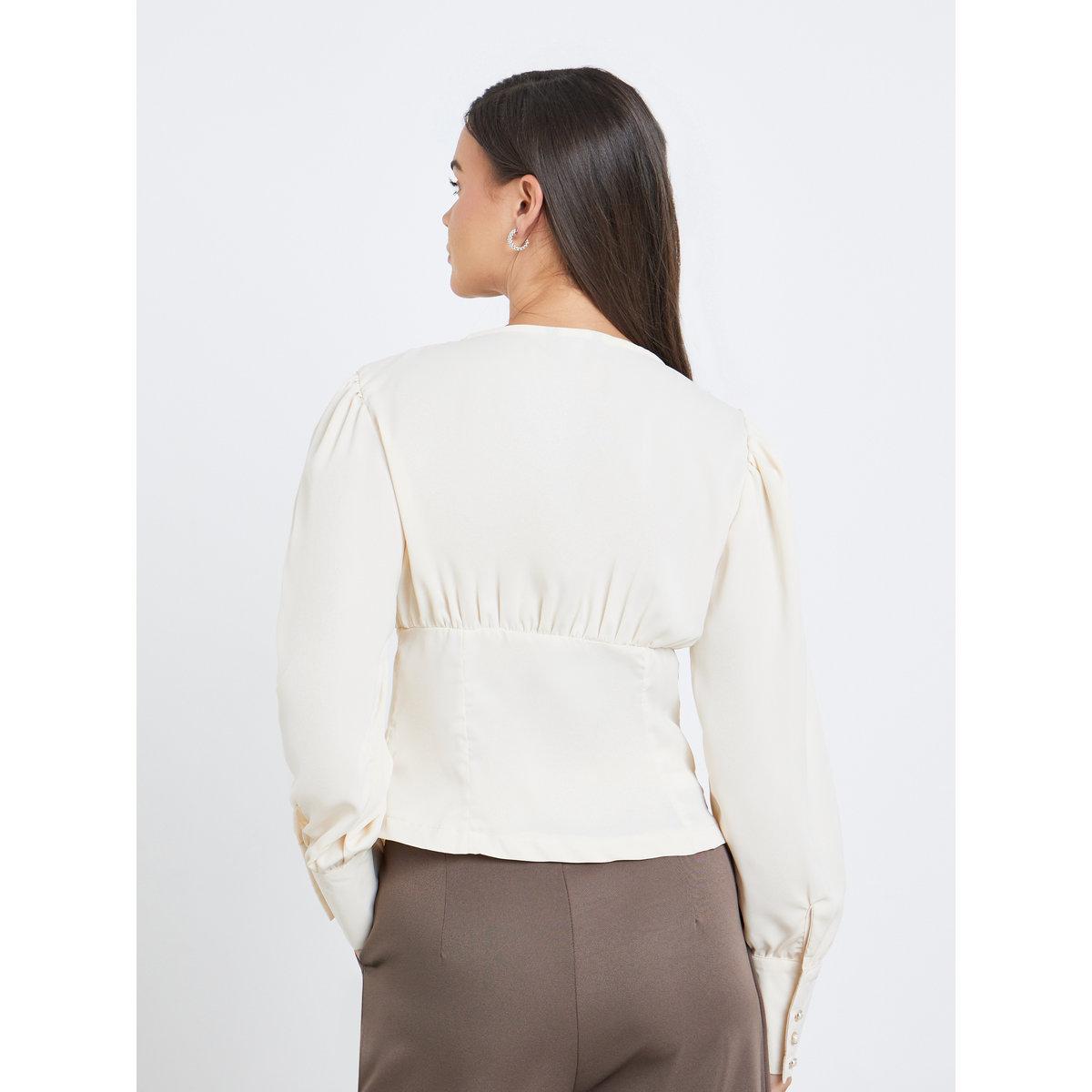 Styli V-Neck Buttoned Balloon Sleeve Tops-women-clothing-shirtsandblouses-blouses-image-5