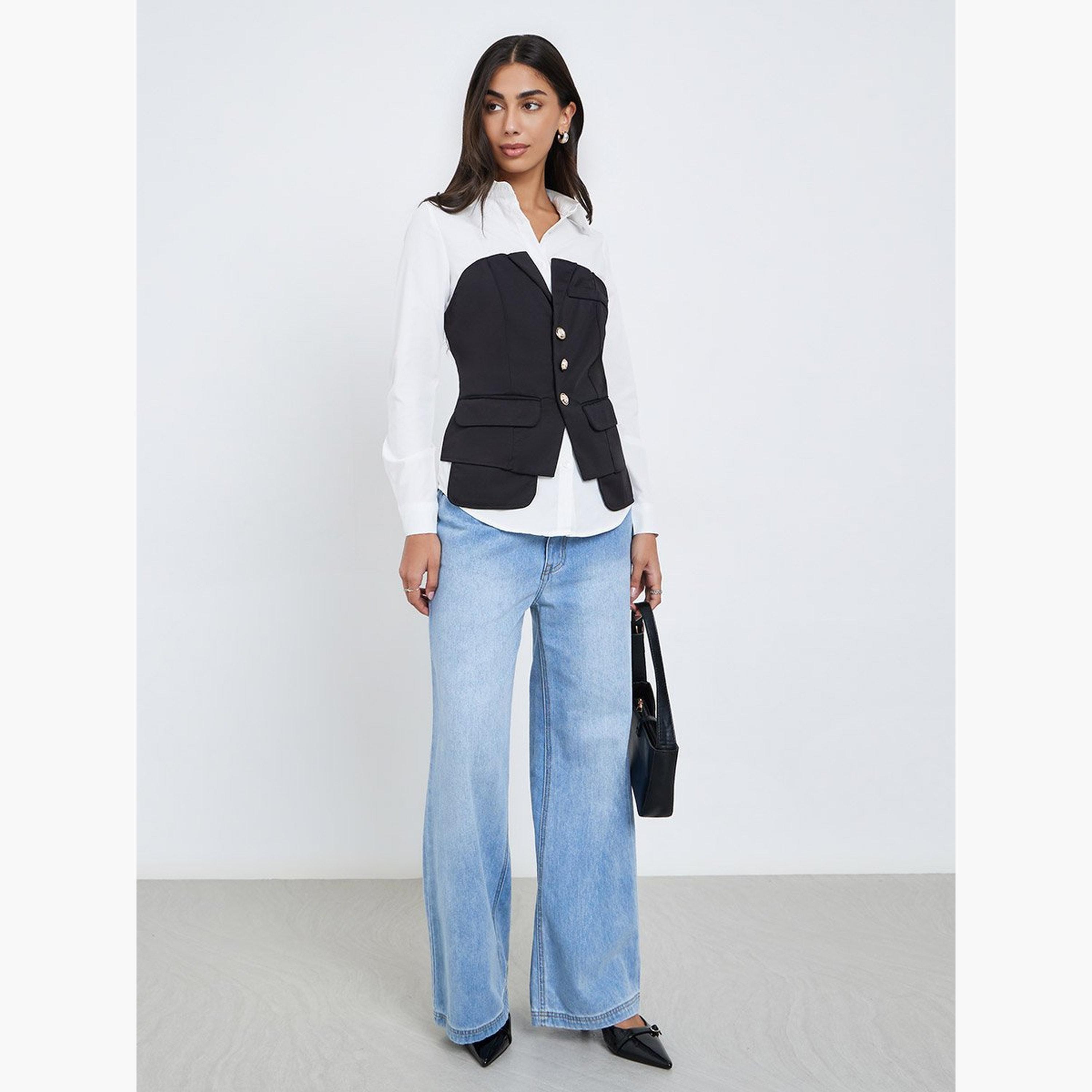 ستايلي - قميص أسود على شكل كورسيه بأكمام طويلة-women-clothing-shirtsandblouses-shirts-image-2