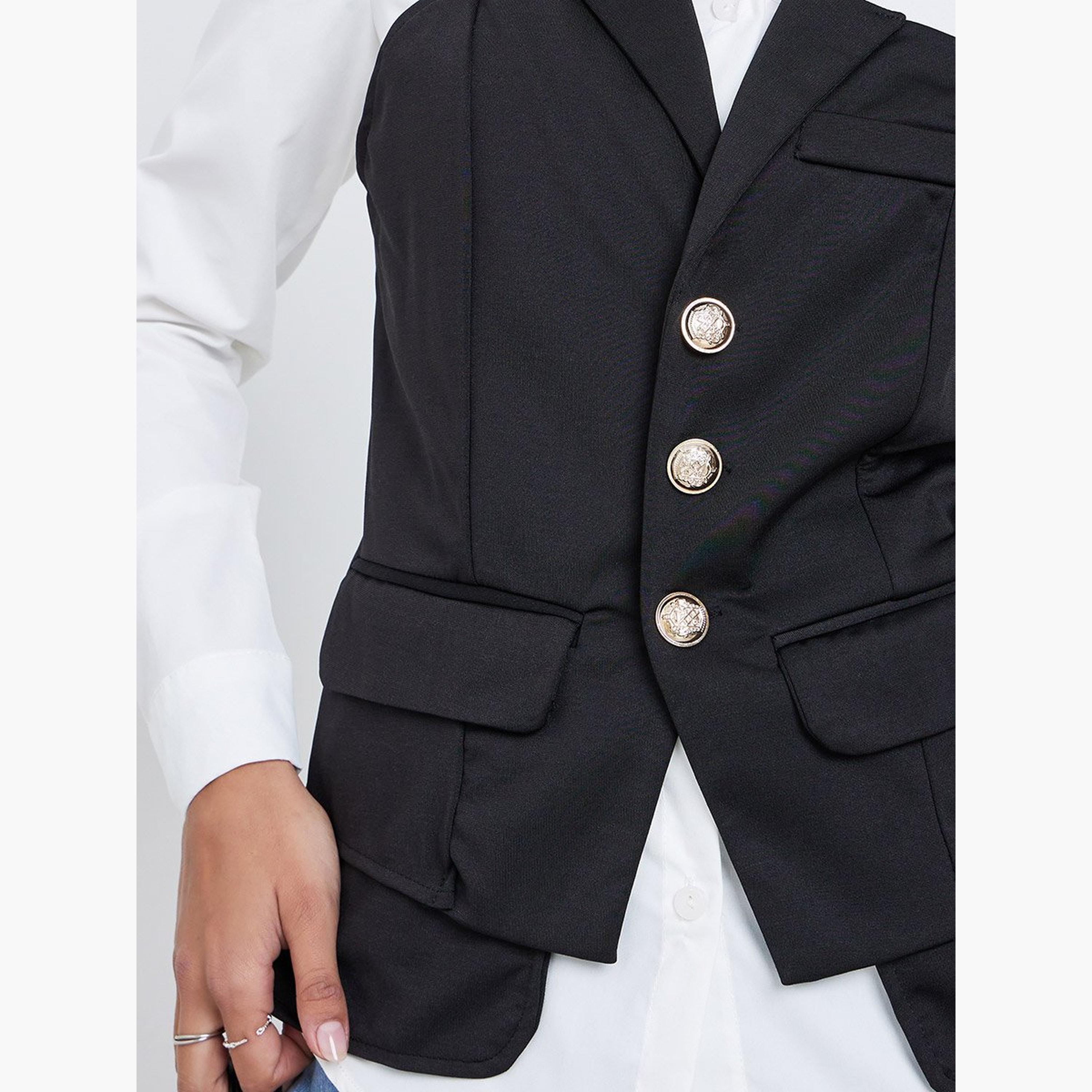 Styli Black Corset Style Shirt with Long Sleeves-women-clothing-shirtsandblouses-shirts-image-3