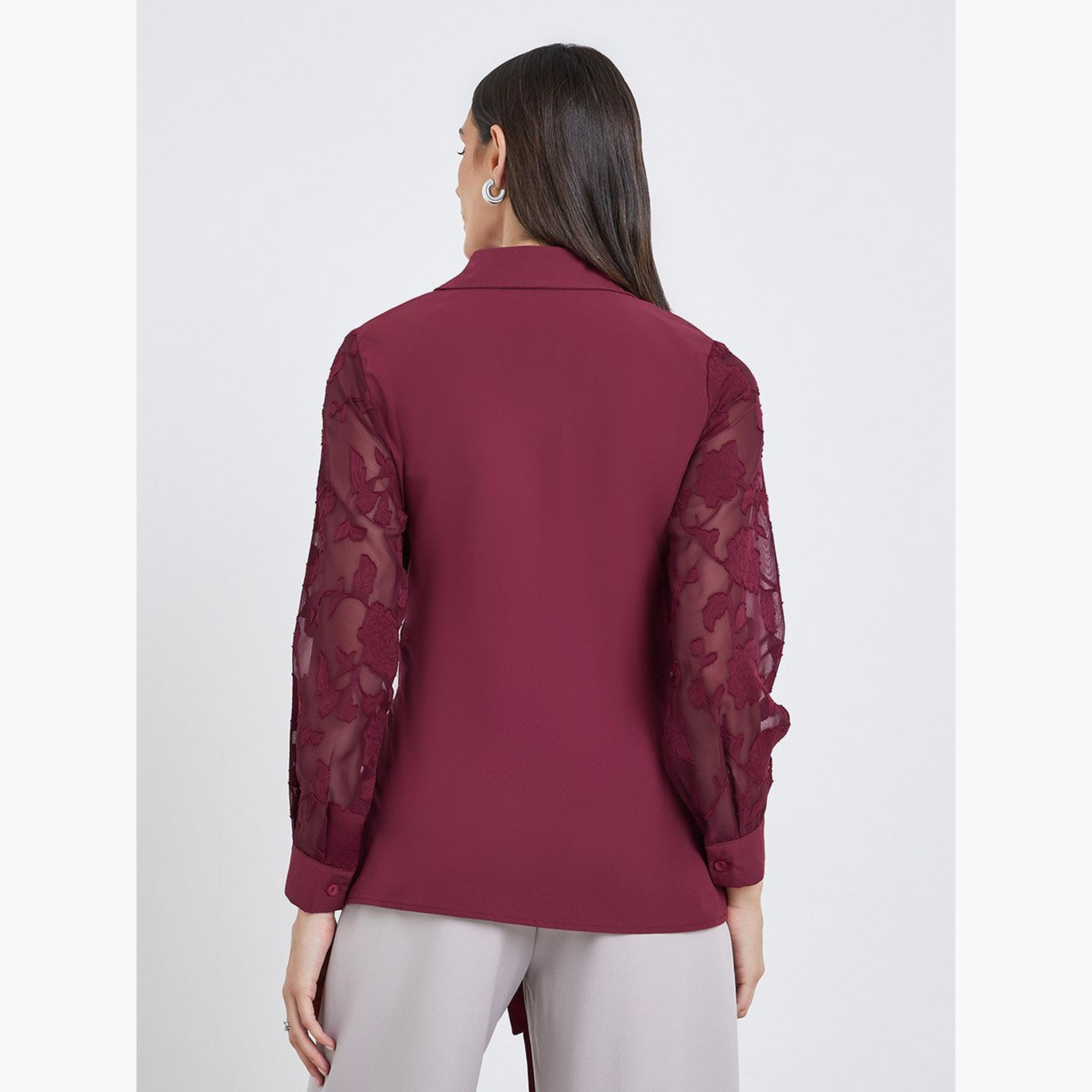 Styli Front Knot Lace Long Sleeve Buttoned Shirt-women-clothing-shirtsandblouses-shirts-image-4
