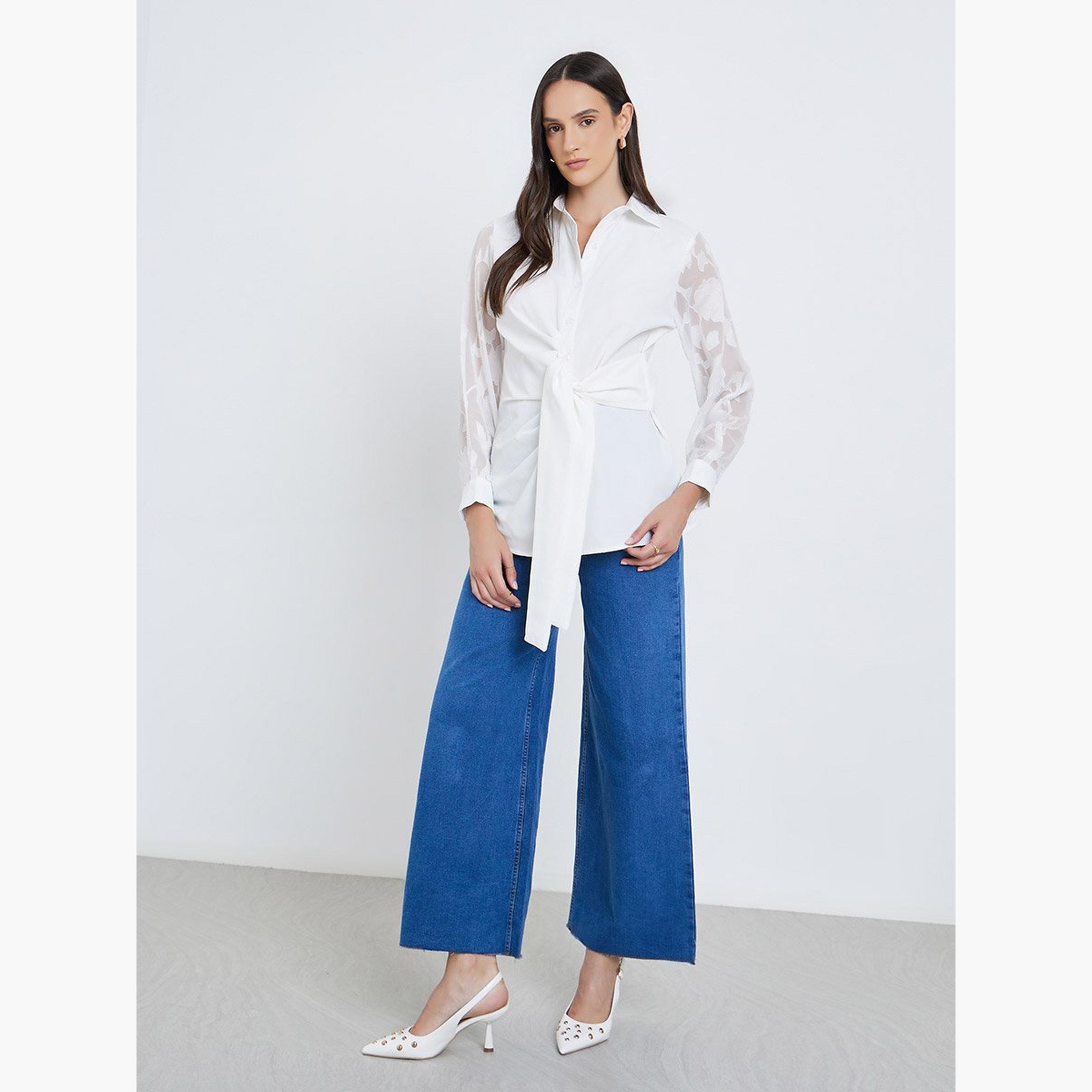 ستايلي - قميص من الدانتيل بأكمام طويلة وعقدة أمامية وأزرار-women-clothing-shirtsandblouses-shirts-image-2