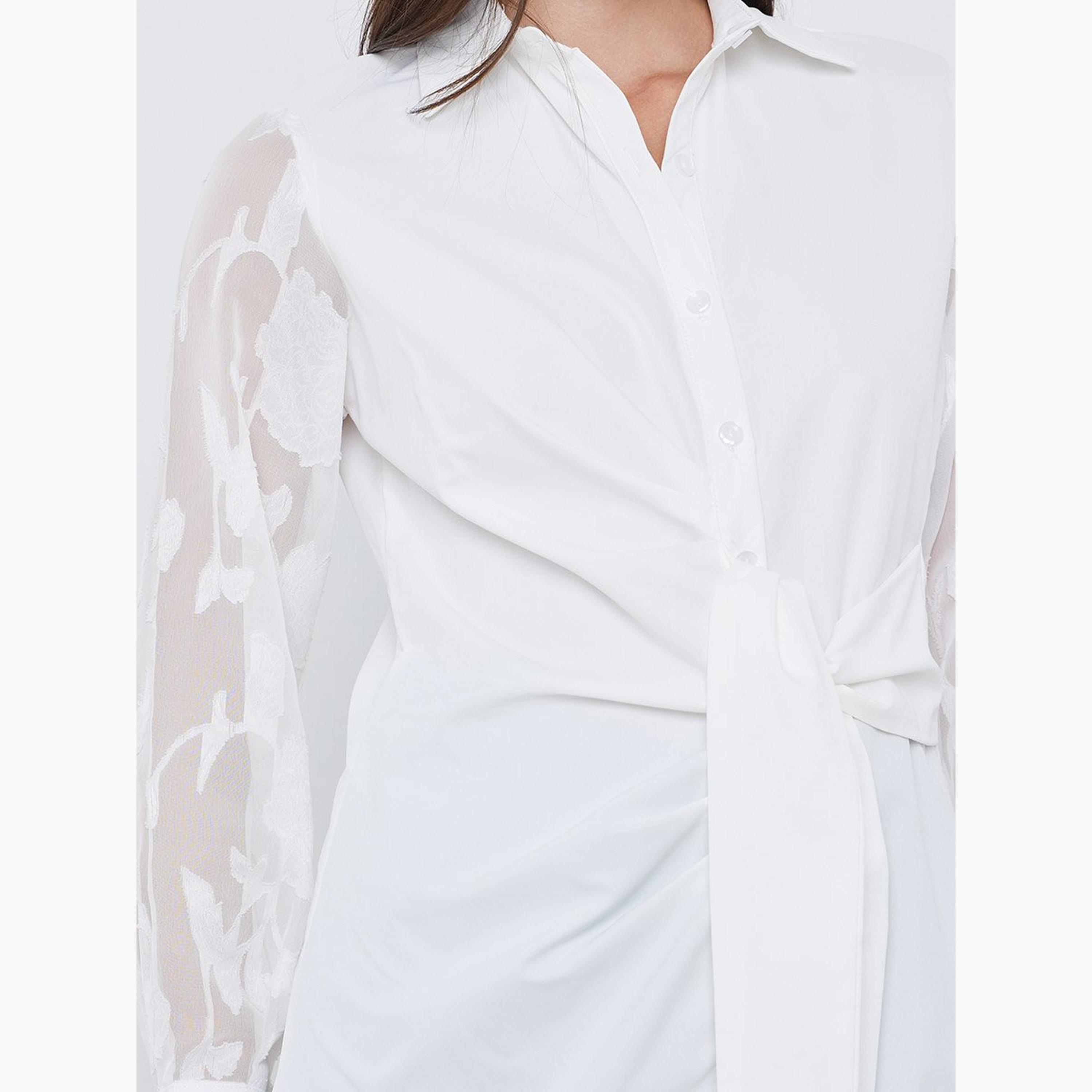 Styli Front Knot Lace Long Sleeve Buttoned Shirt-women-clothing-shirtsandblouses-shirts-image-3