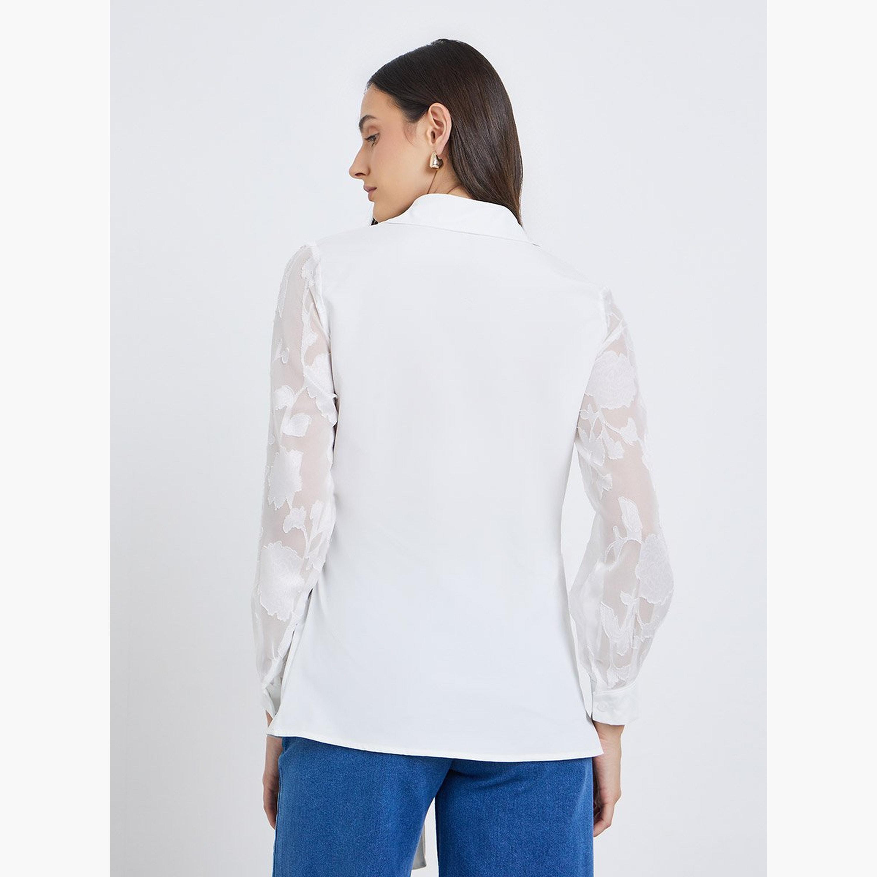 Styli Front Knot Lace Long Sleeve Buttoned Shirt-women-clothing-shirtsandblouses-shirts-image-4