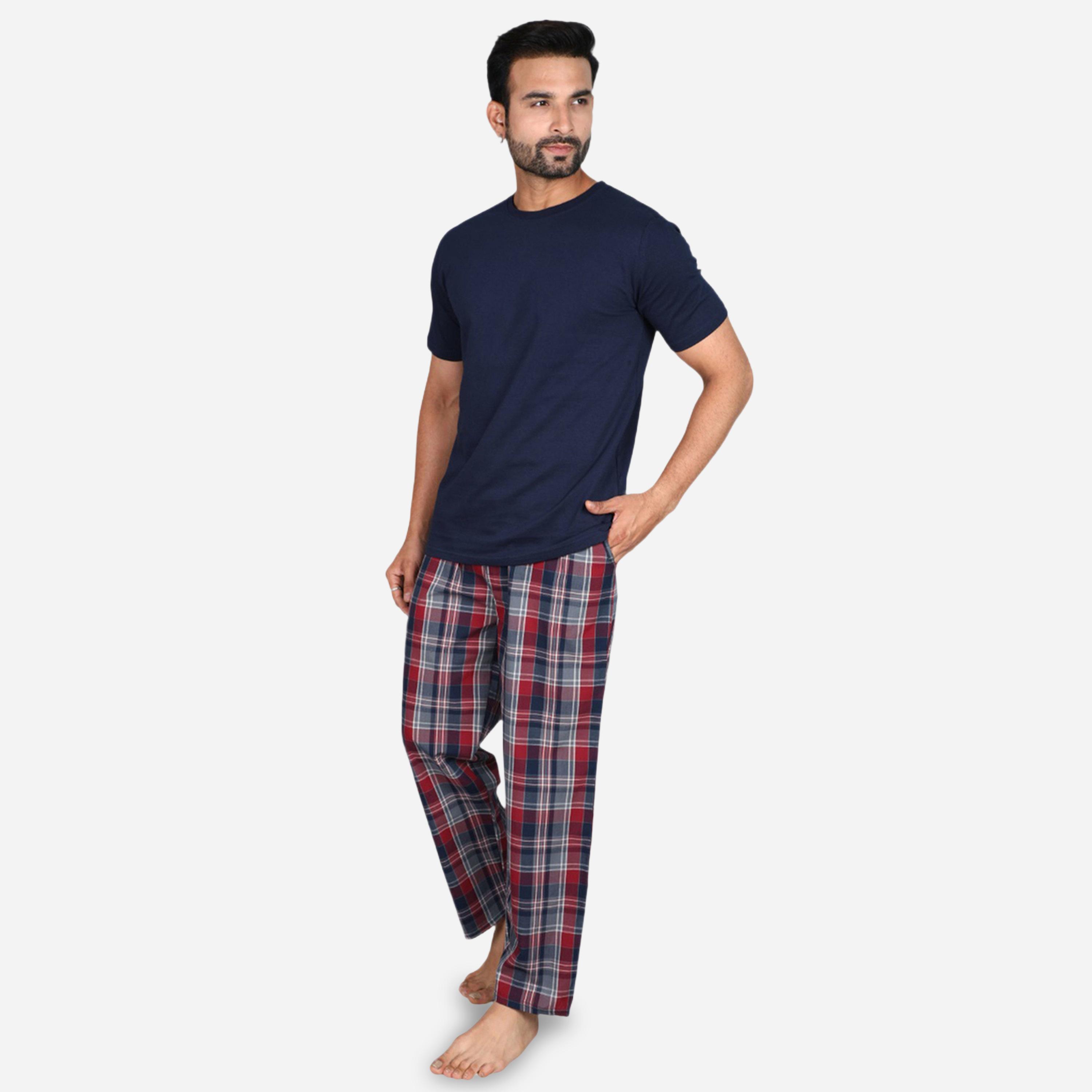 Victor and Jane X Styli Solid Short Sleeve T-Shirt and Checked Pyjama Set-men-clothing-nightwear-sets-image-2