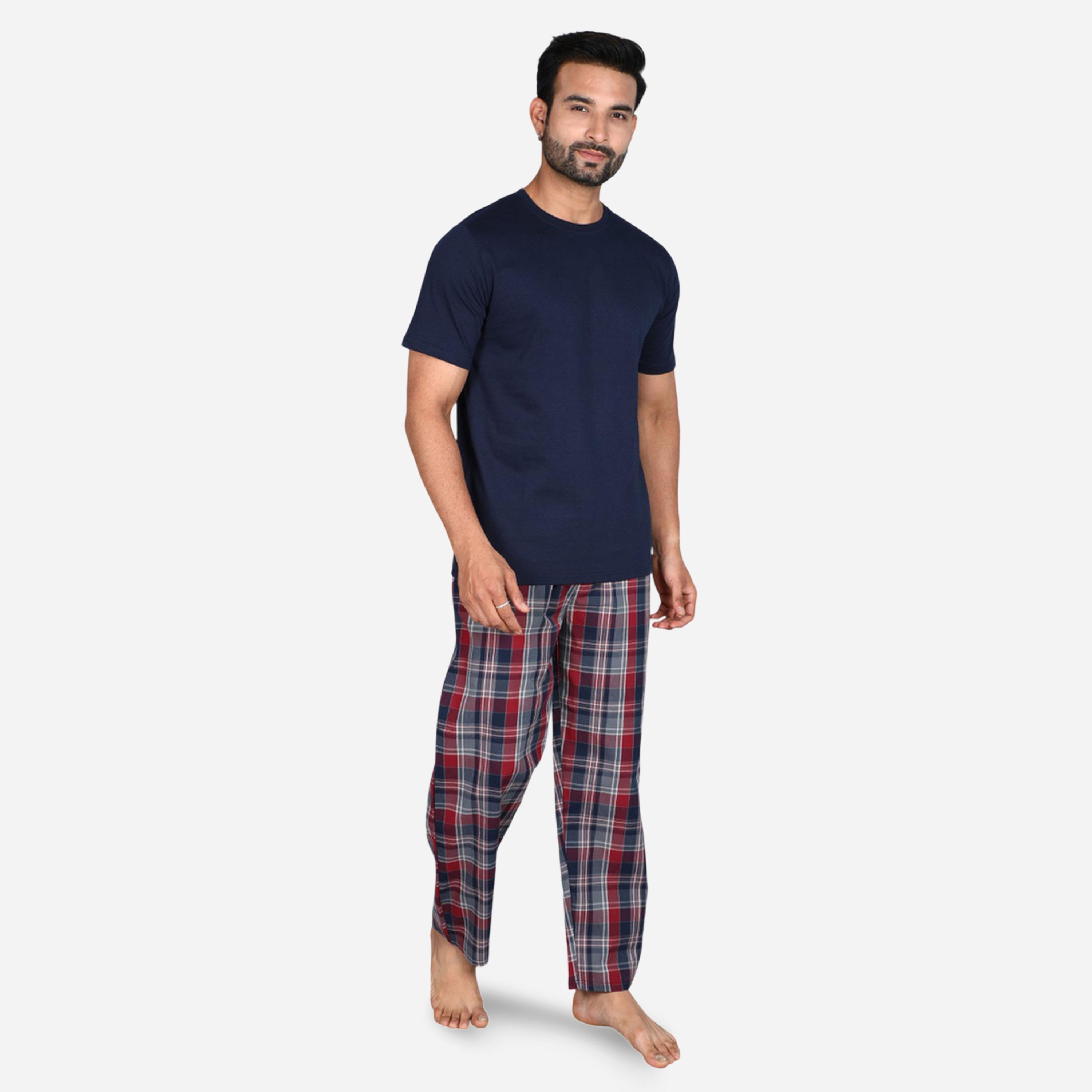 Victor and Jane X Styli Solid Short Sleeve T-Shirt and Checked Pyjama Set-men-clothing-nightwear-sets-image-3
