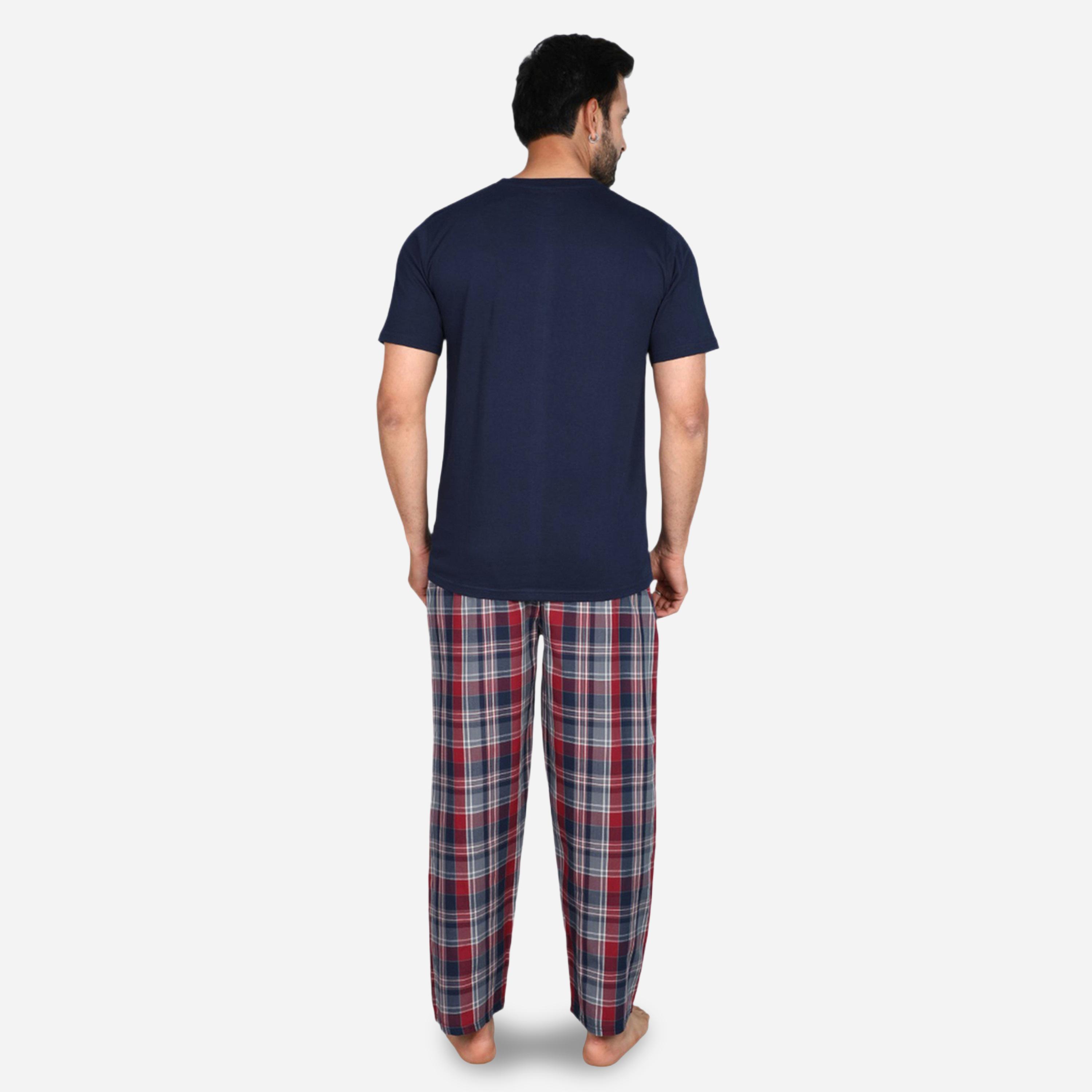 Victor and Jane X Styli Solid Short Sleeve T-Shirt and Checked Pyjama Set-men-clothing-nightwear-sets-image-4