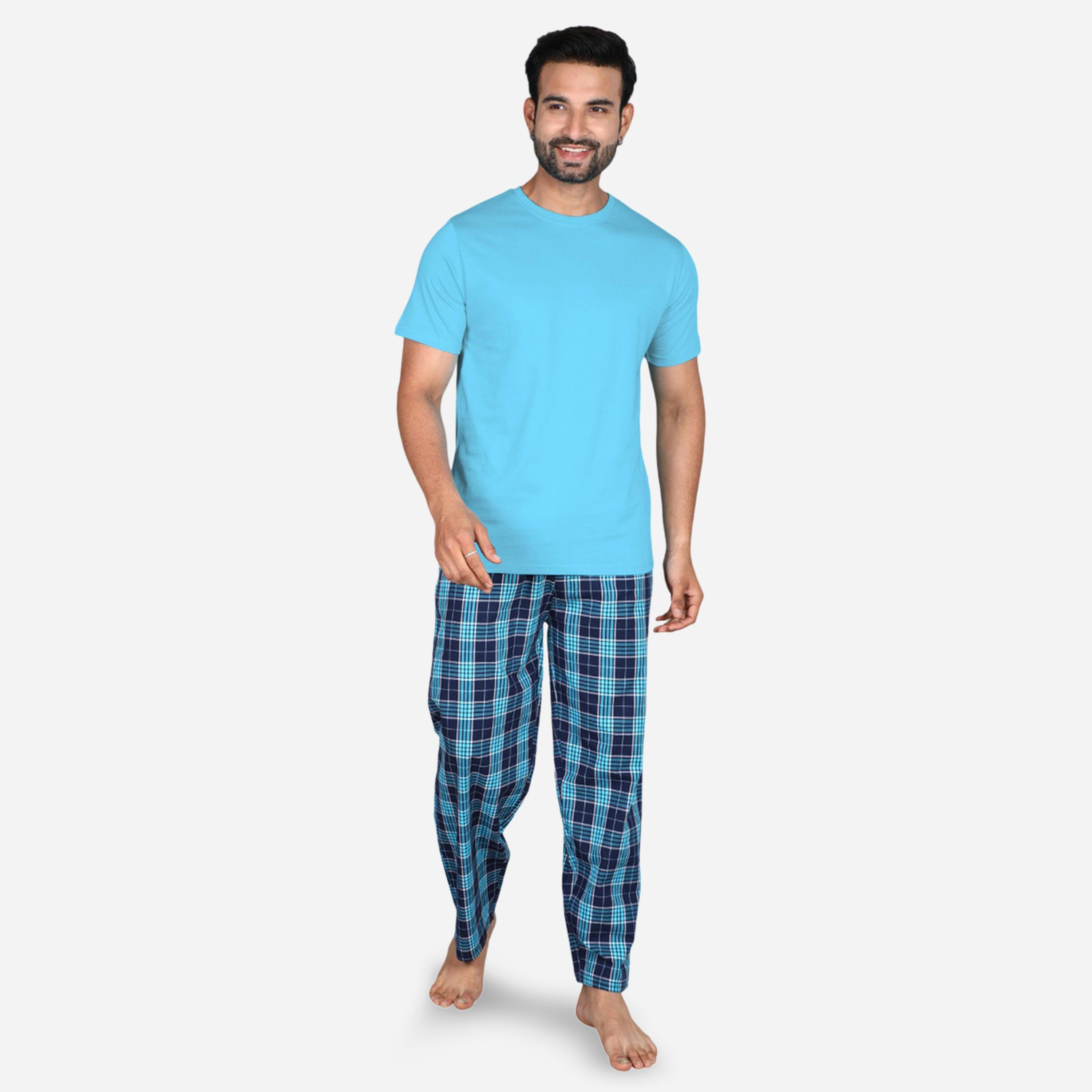 Victor and Jane X Styli Solid Short Sleeve T-Shirt and Checked Pyjama Set-men-clothing-nightwear-sets-image-1