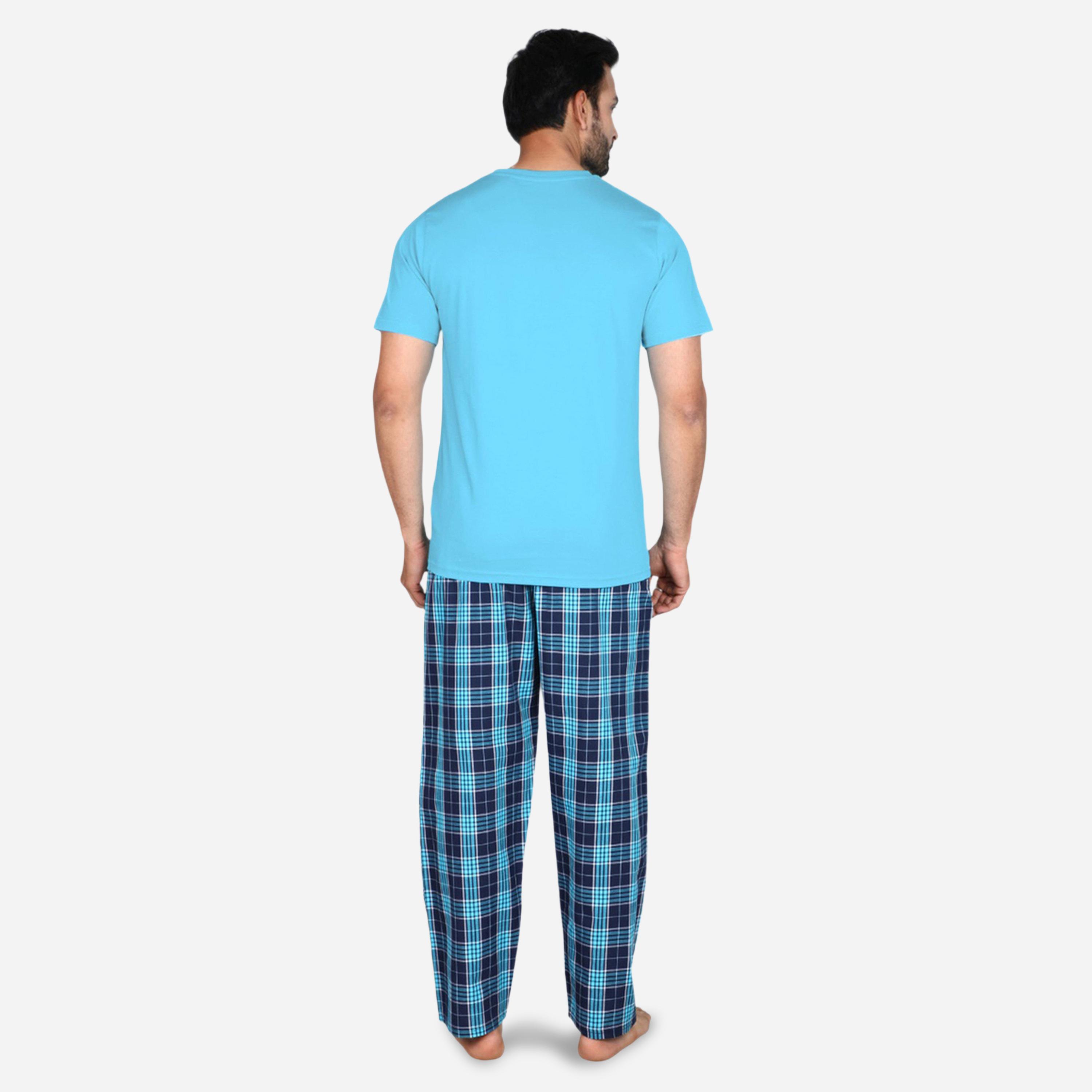 طقم بيجاما من بنطال وتيشيرت سادة بأكمام قصيرة-men-clothing-nightwear-sets-image-4