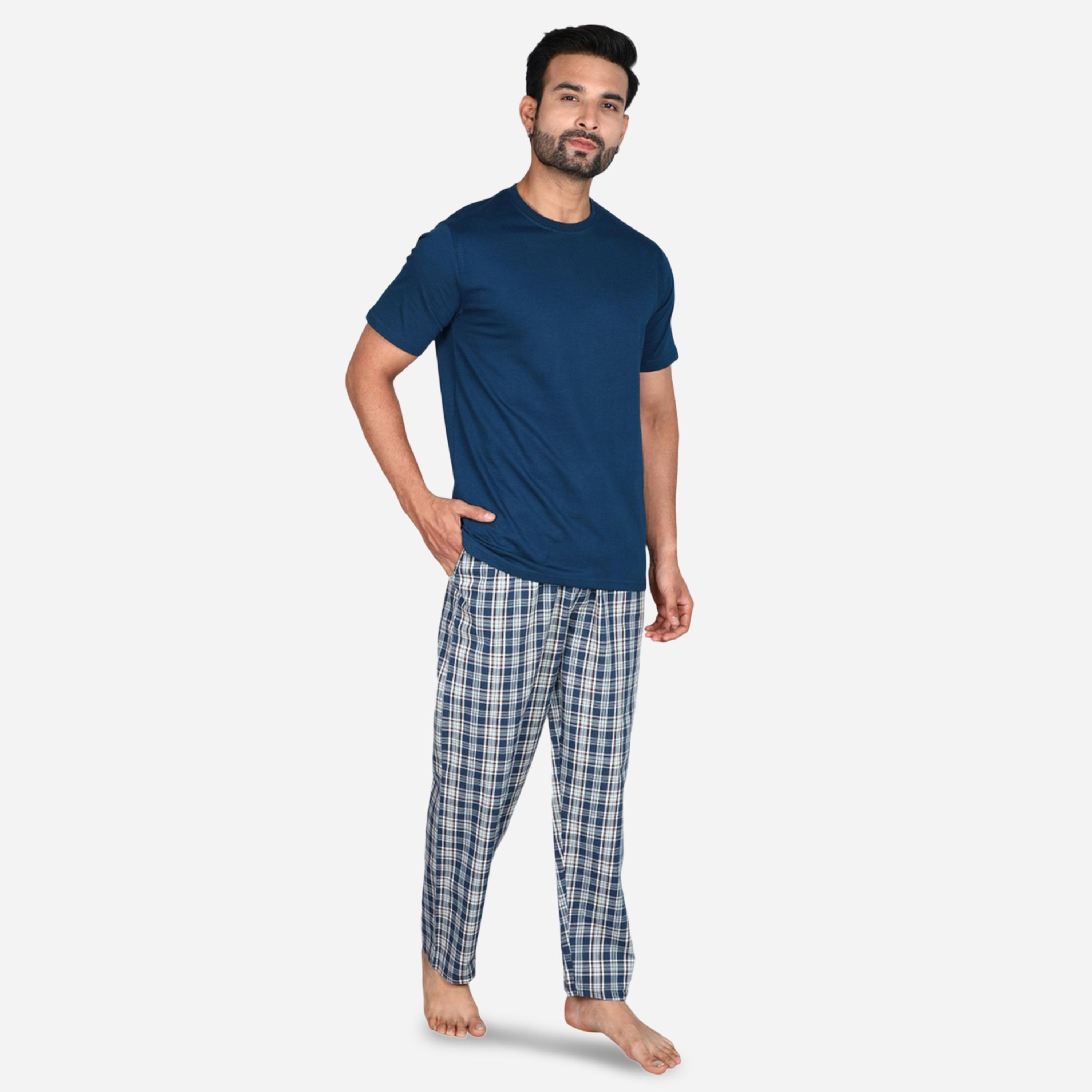 Victor and Jane X Styli Solid Short Sleeve T-Shirt and Checked Pyjama Set-men-clothing-nightwear-sets-image-3