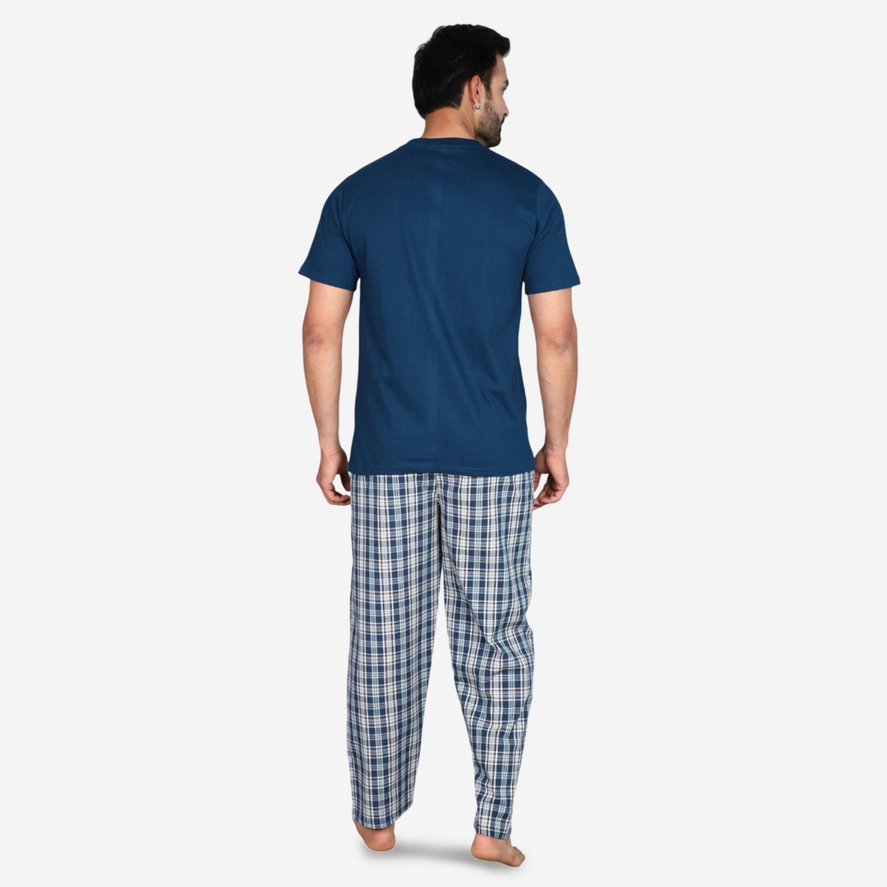 طقم بيجاما من بنطال وتيشيرت سادة بأكمام قصيرة-men-clothing-nightwear-sets-image-4