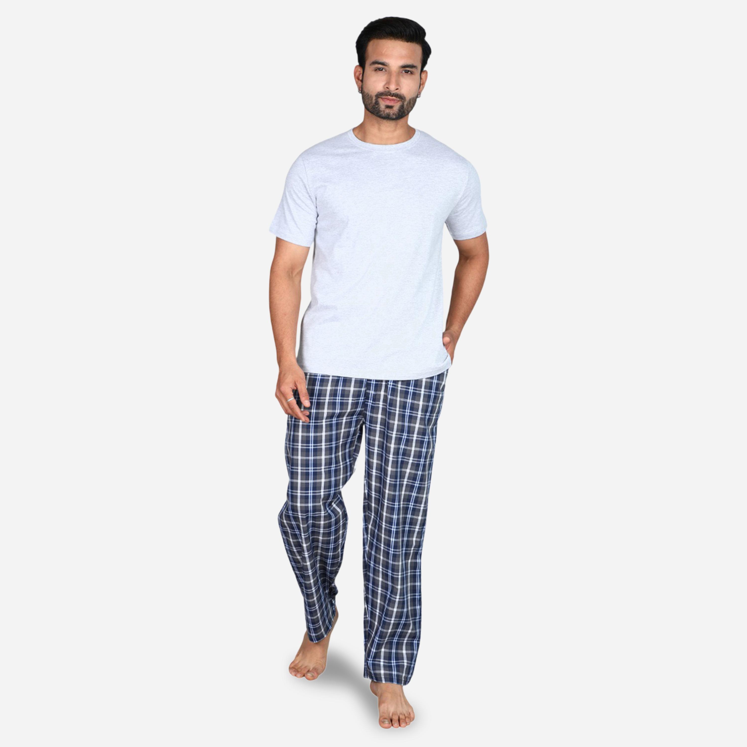 Victor and Jane X Styli Solid Short Sleeve T-Shirt and Checked Pyjama Set-men-clothing-nightwear-sets-image-1