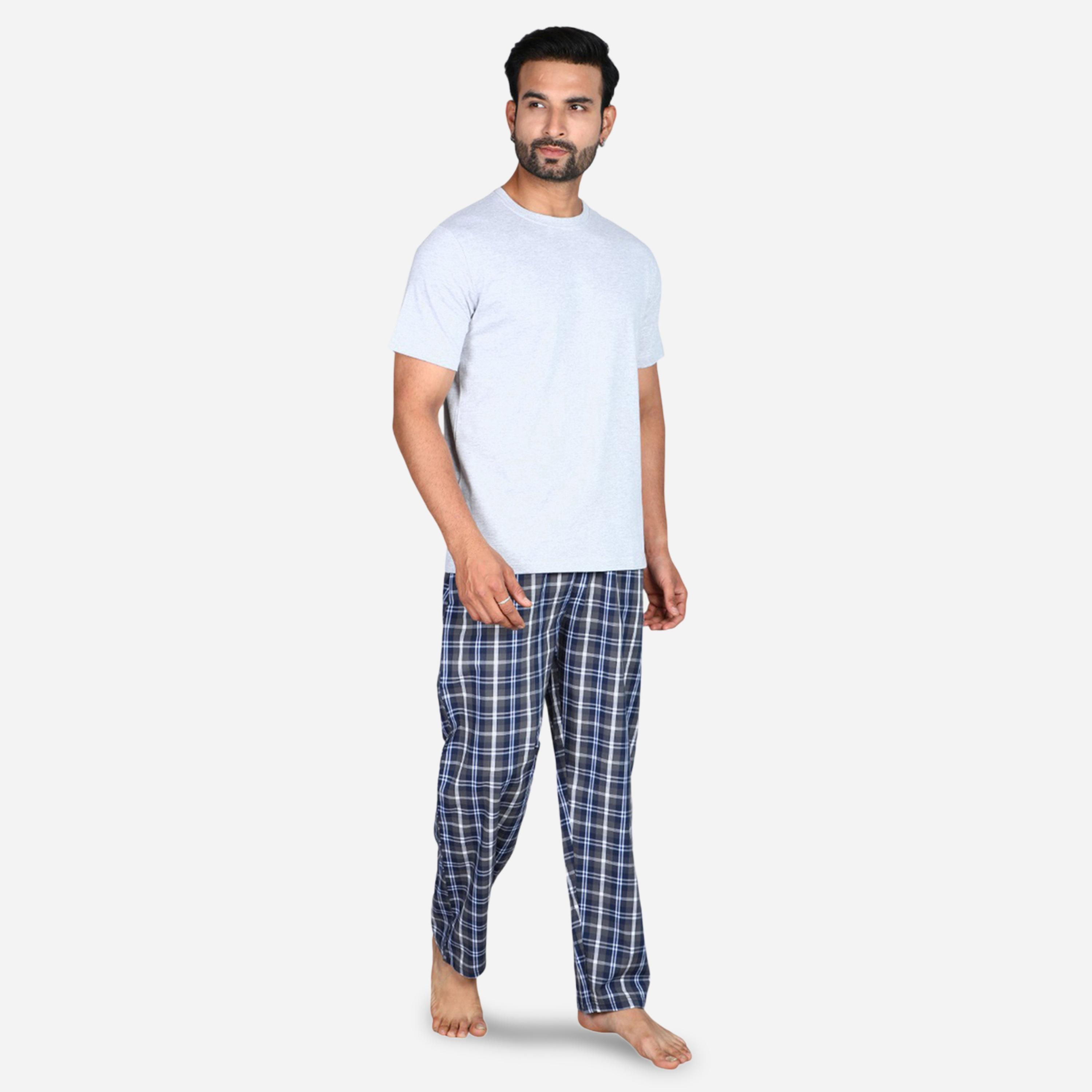 Victor and Jane X Styli Solid Short Sleeve T-Shirt and Checked Pyjama Set-men-clothing-nightwear-sets-image-3