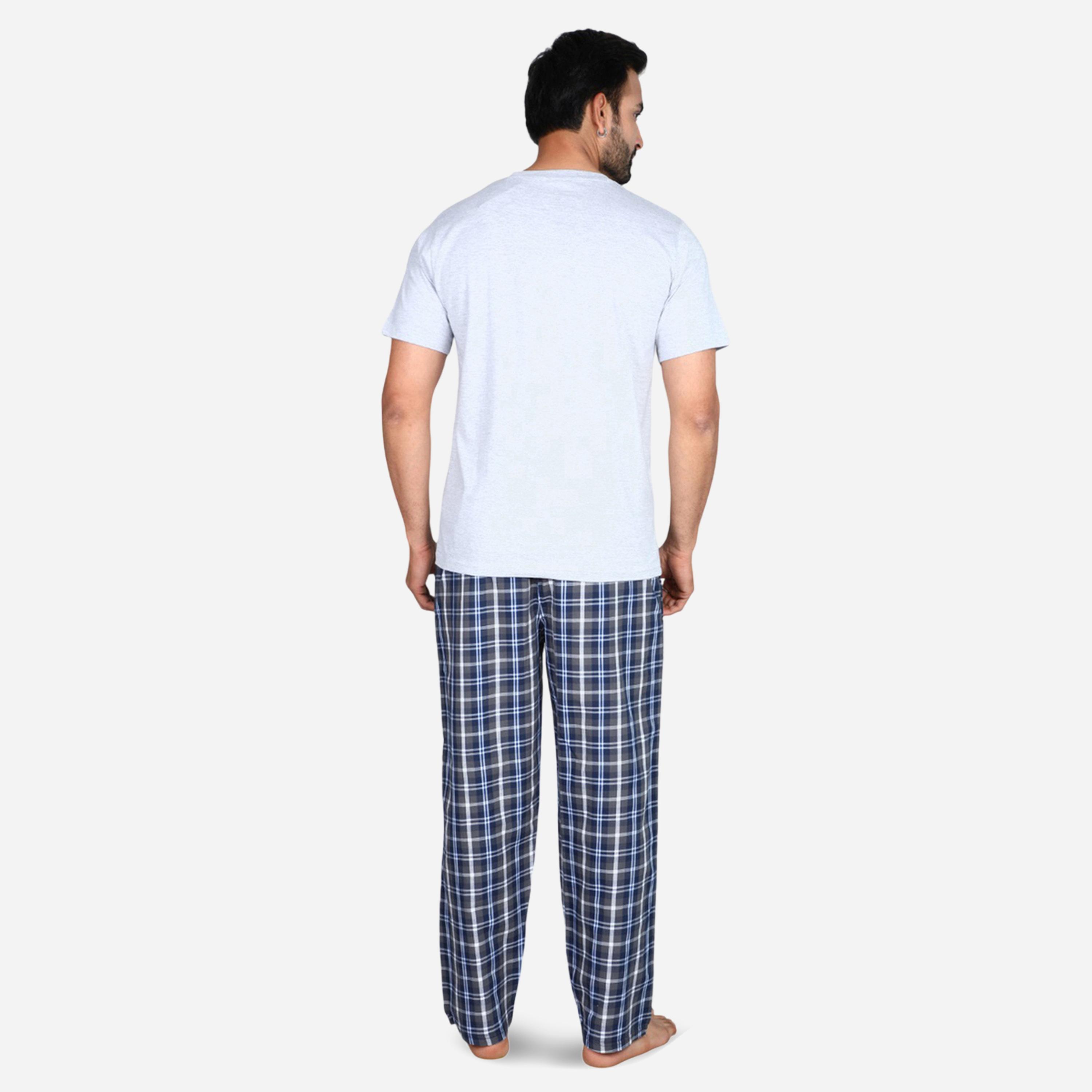 طقم بيجاما من بنطال وتيشيرت سادة بأكمام قصيرة-men-clothing-nightwear-sets-image-4