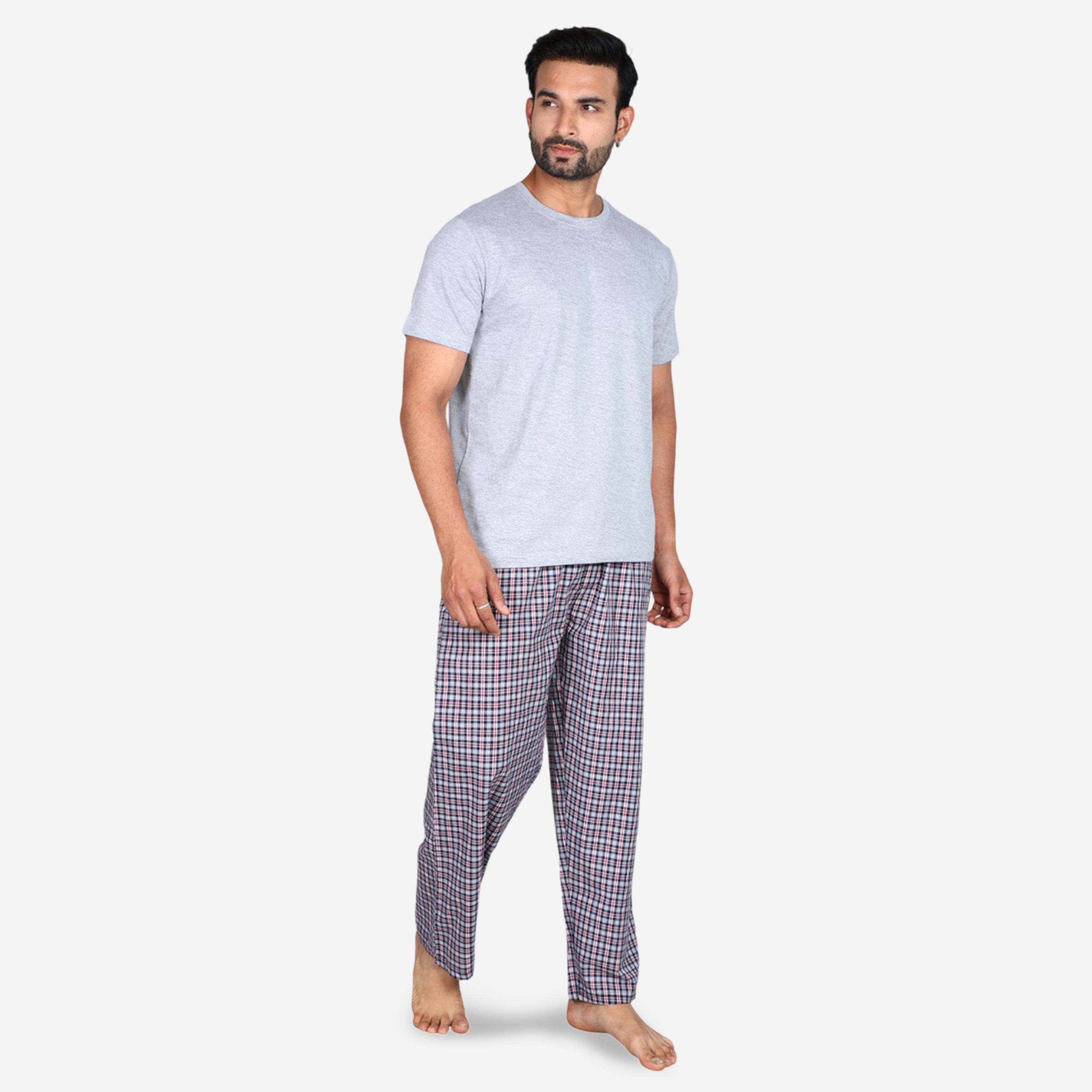 Victor and Jane X Styli Solid Short Sleeve T-Shirt and Checked Pyjama Set-men-clothing-nightwear-sets-image-3