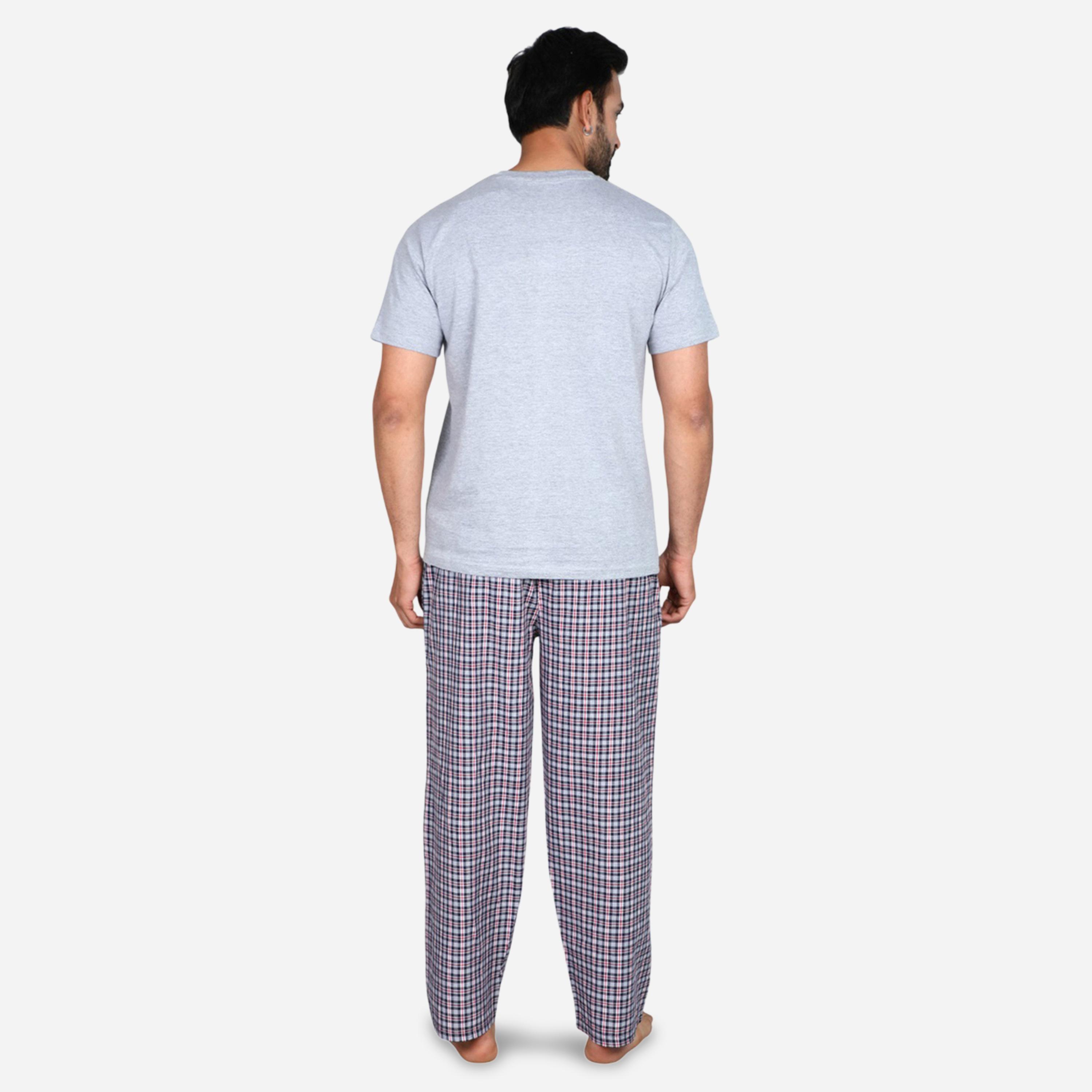 Victor and Jane X Styli Solid Short Sleeve T-Shirt and Checked Pyjama Set-men-clothing-nightwear-sets-image-4