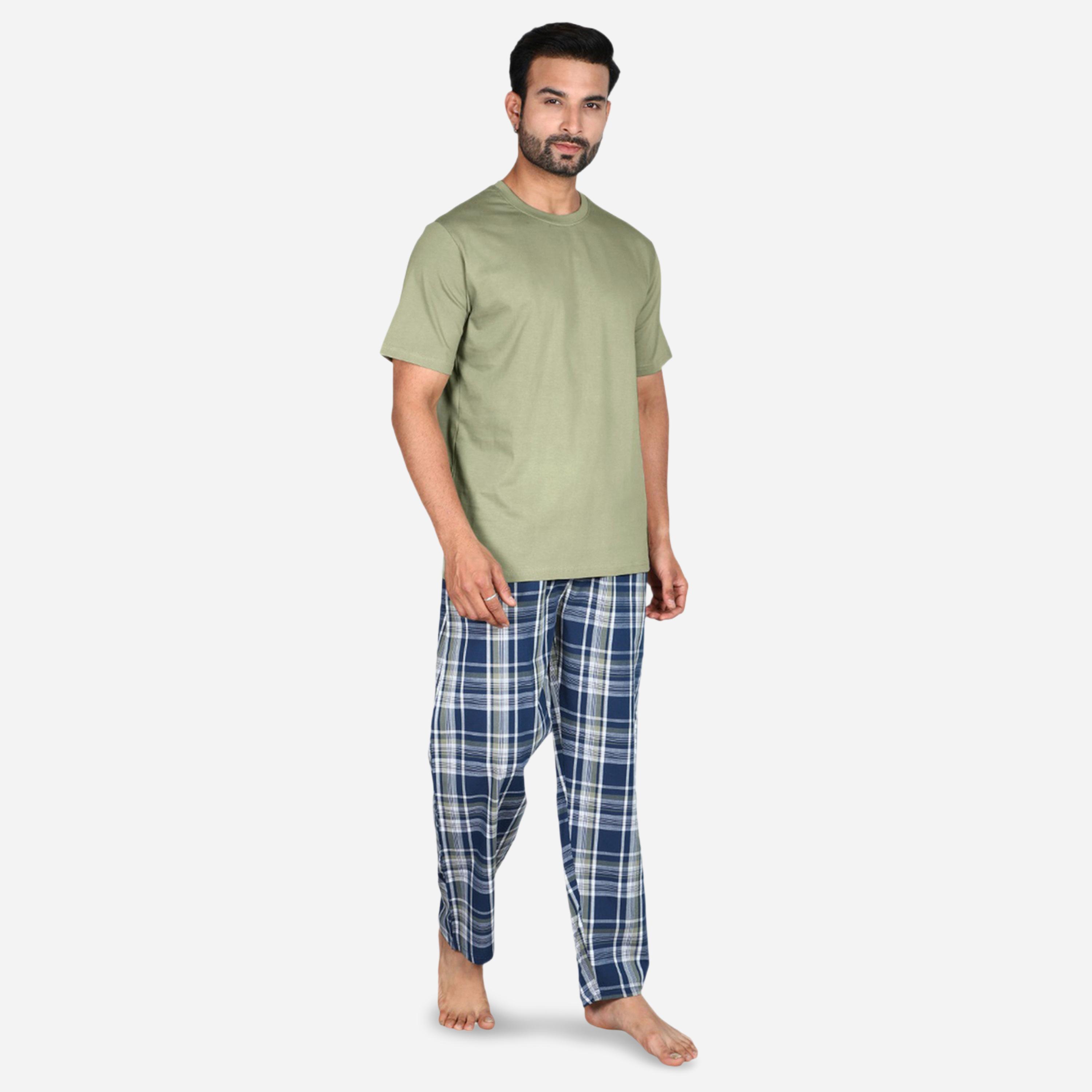 Victor and Jane X Styli Solid Short Sleeve T-Shirt and Checked Pyjama Set-men-clothing-nightwear-sets-image-3