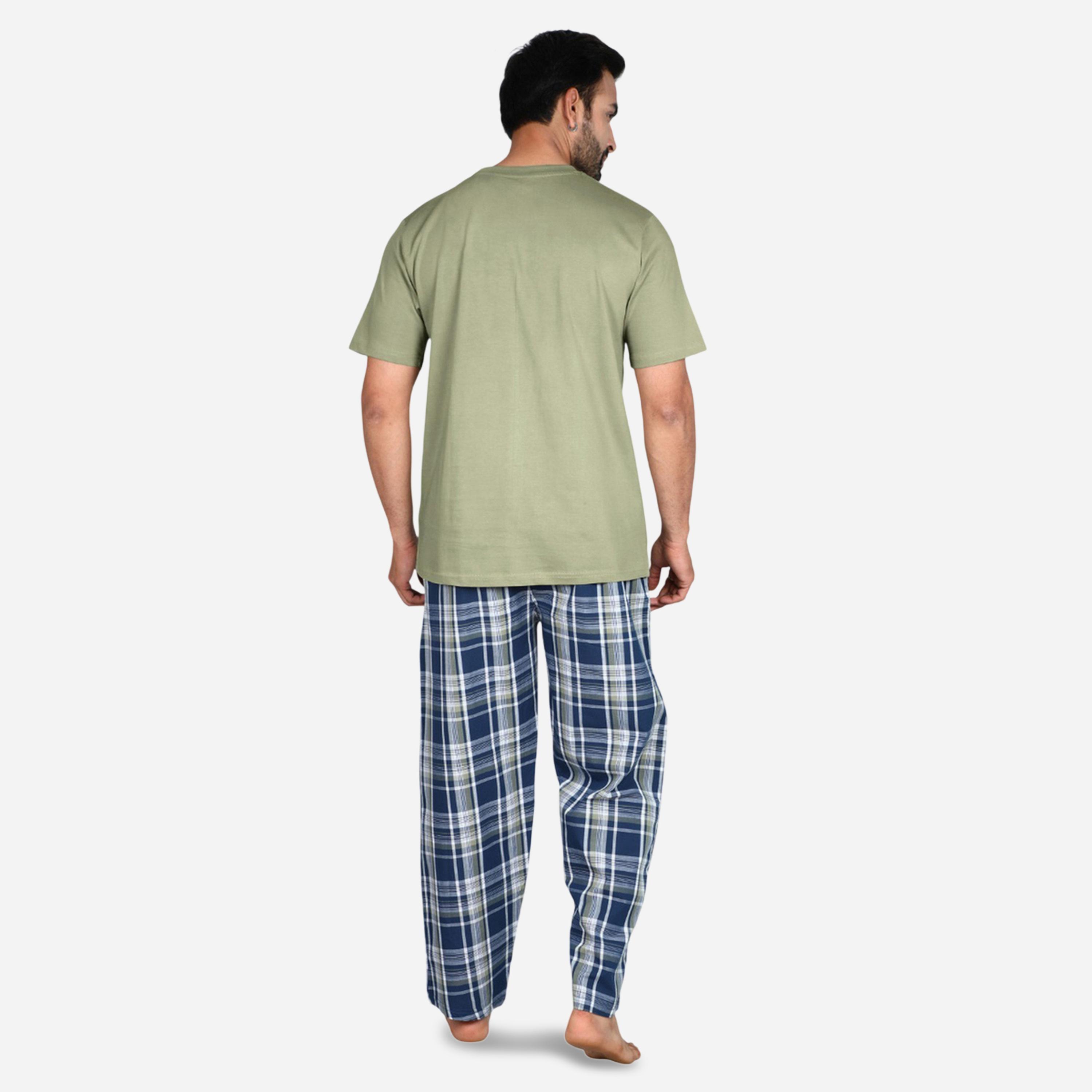طقم بيجاما من بنطال وتيشيرت سادة بأكمام قصيرة-men-clothing-nightwear-sets-image-4