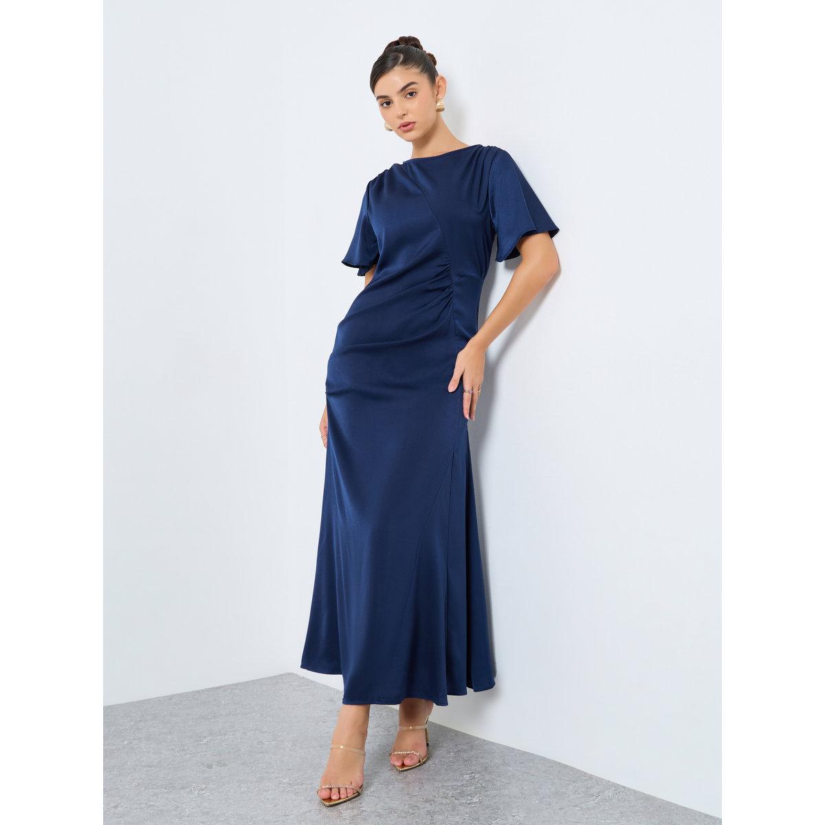 Styli Satin Gathered Detail A-Line Maxi Dress-women-clothing-dresses-image-2