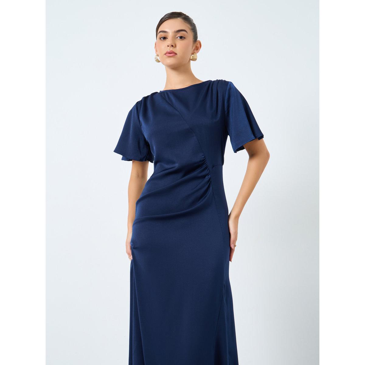 Styli Satin Gathered Detail A-Line Maxi Dress-women-clothing-dresses-image-3