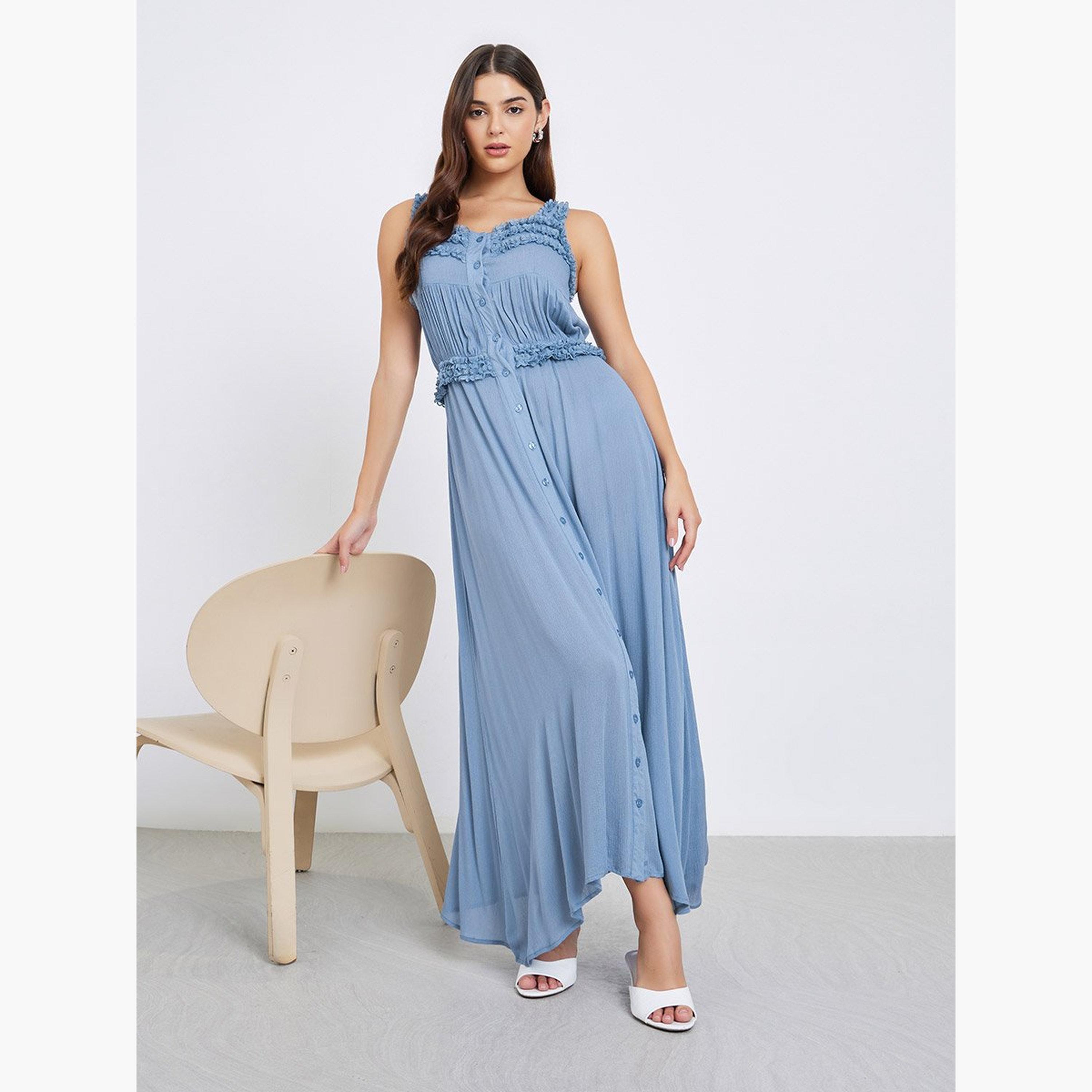 ستايلي - فستان ماكسي من الرايون المجعد مع حمالات-women-clothing-dresses-image-1