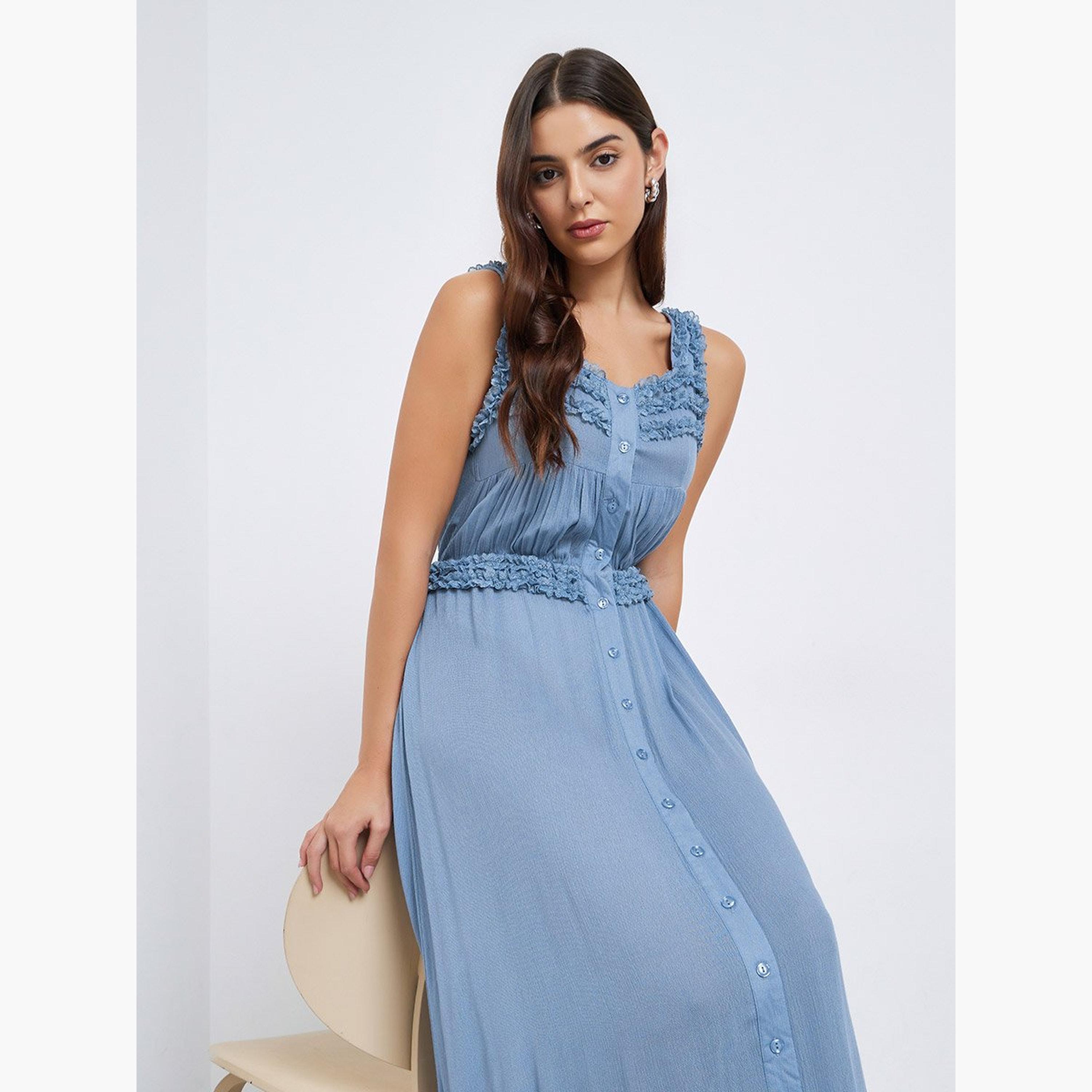 ستايلي - فستان ماكسي من الرايون المجعد مع حمالات-women-clothing-dresses-image-2