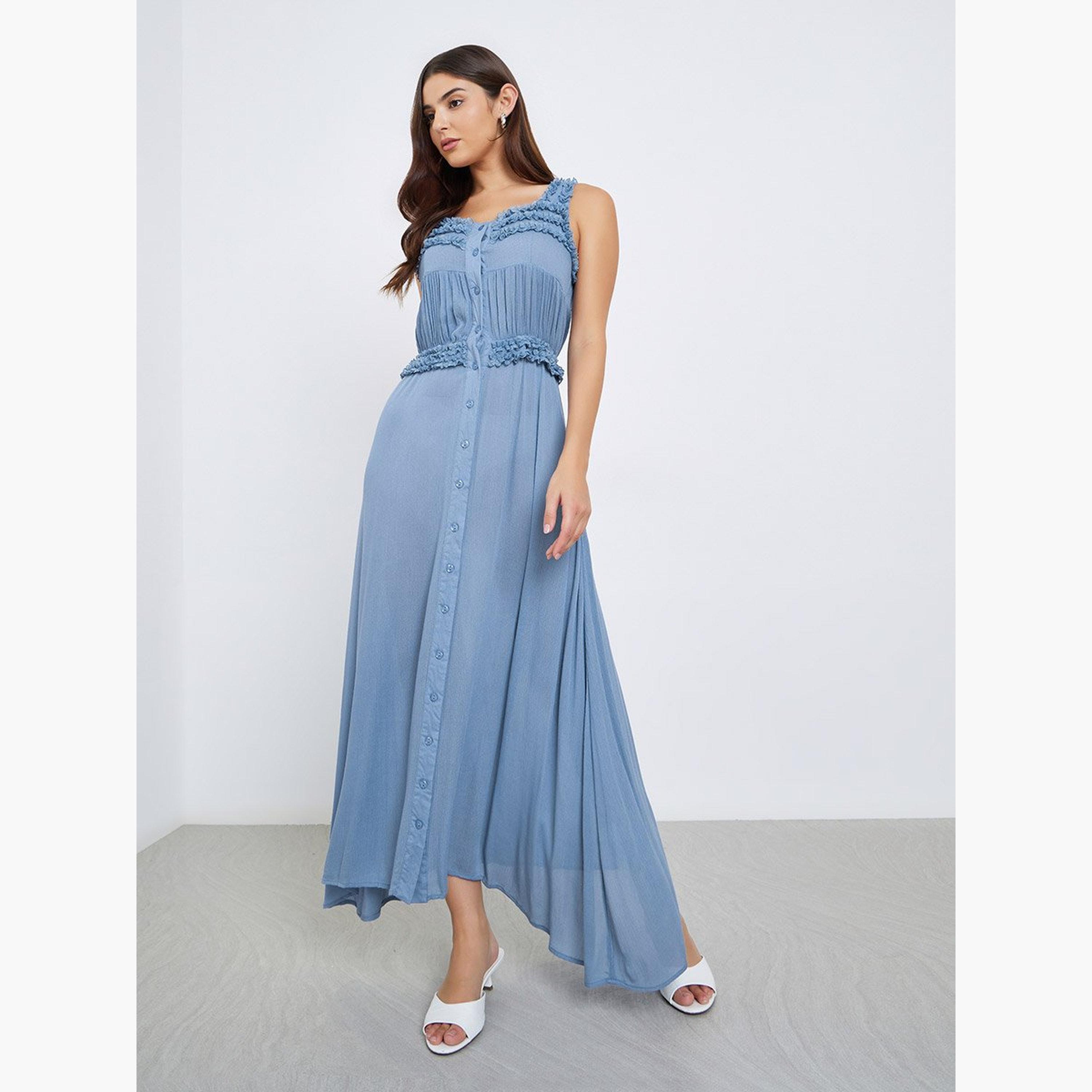 ستايلي - فستان ماكسي من الرايون المجعد مع حمالات-women-clothing-dresses-image-3