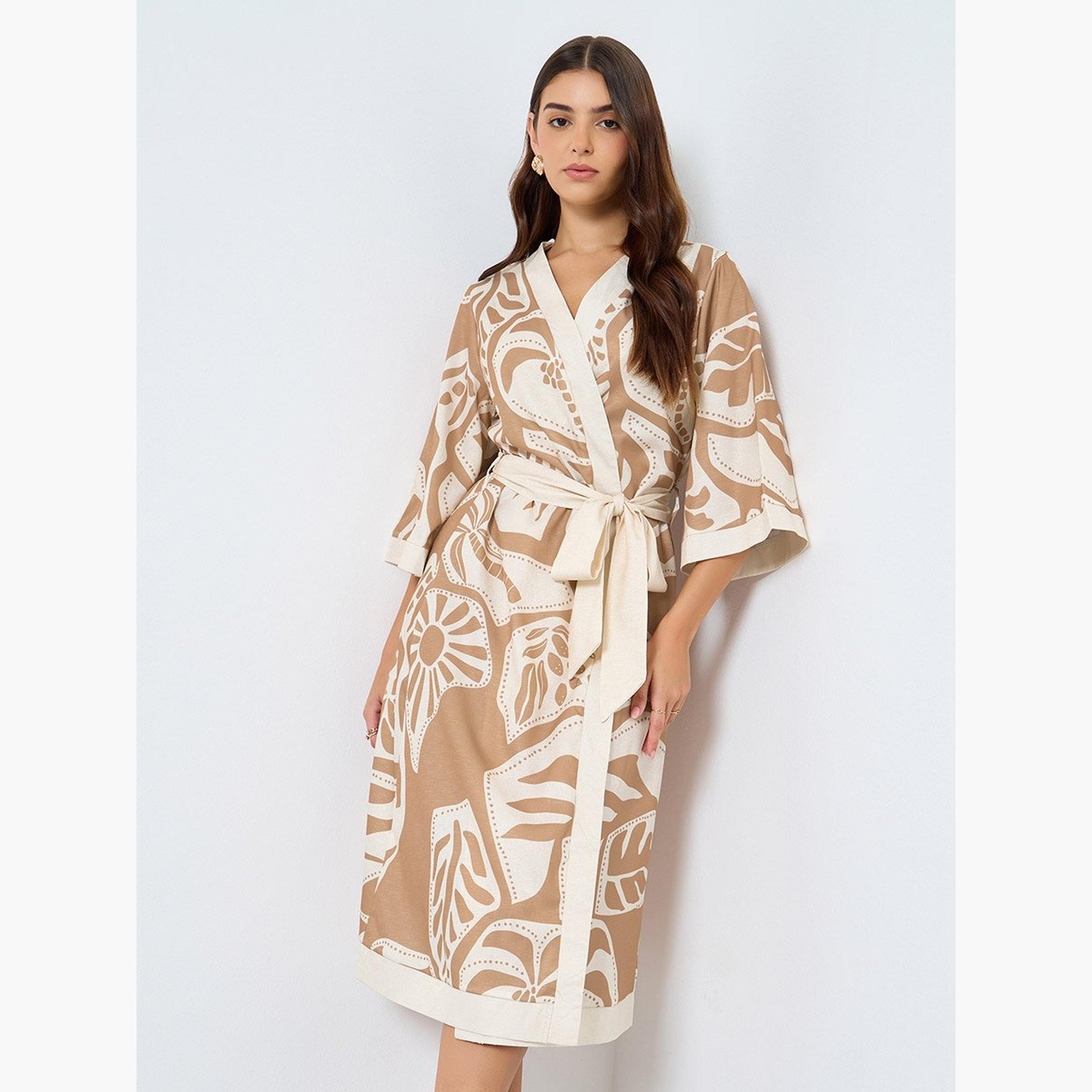 ستايلي - فستان ميدي ملفوف بطباعة كاملة مع رباط على الخصر-women-clothing-dresses-image-1