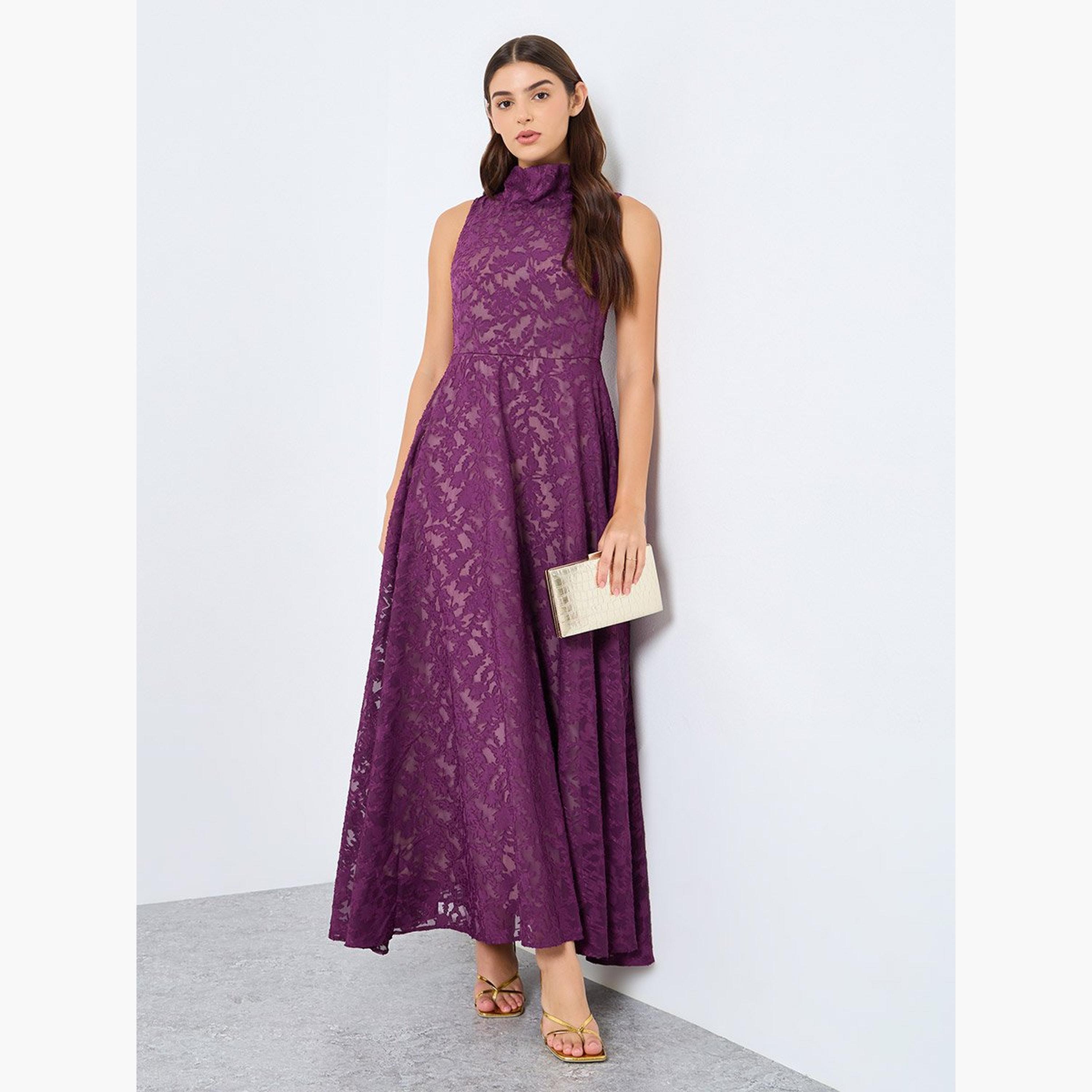 Styli Lace Sleeveless High Neck Maxi Dress-women-clothing-dresses-image-1