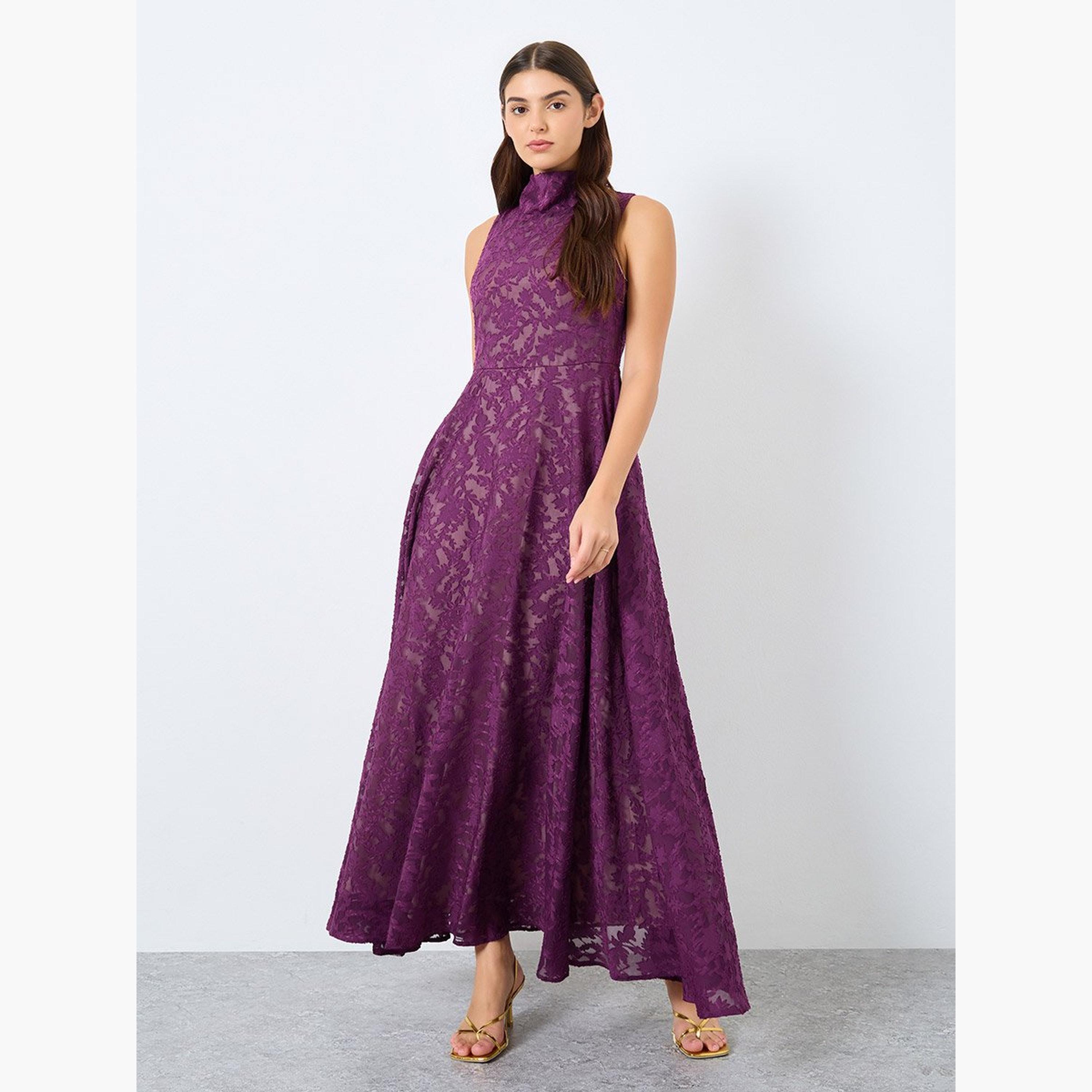 Styli Lace Sleeveless High Neck Maxi Dress-women-clothing-dresses-image-2