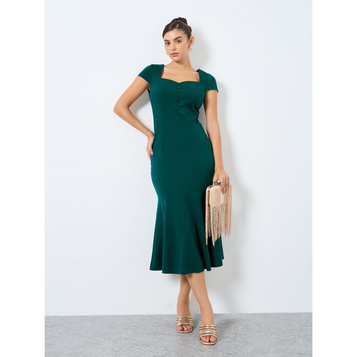 chinese dress ladies The Black Wave Mermaid Hem Knit Midi Dress