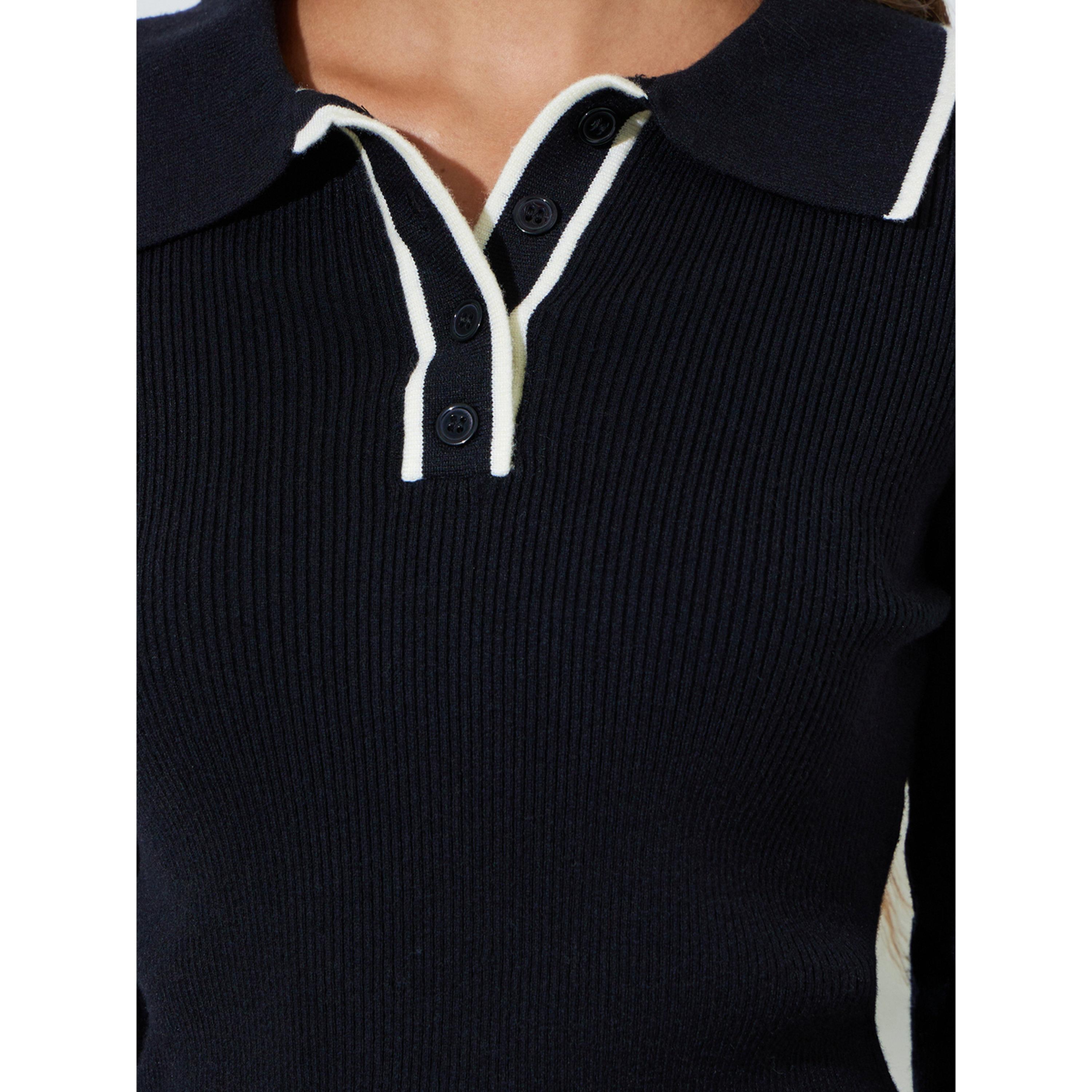 ستايلي - قميص بولو بأكمام طويلة مضلعة من-women-clothing-tshirts-image-5