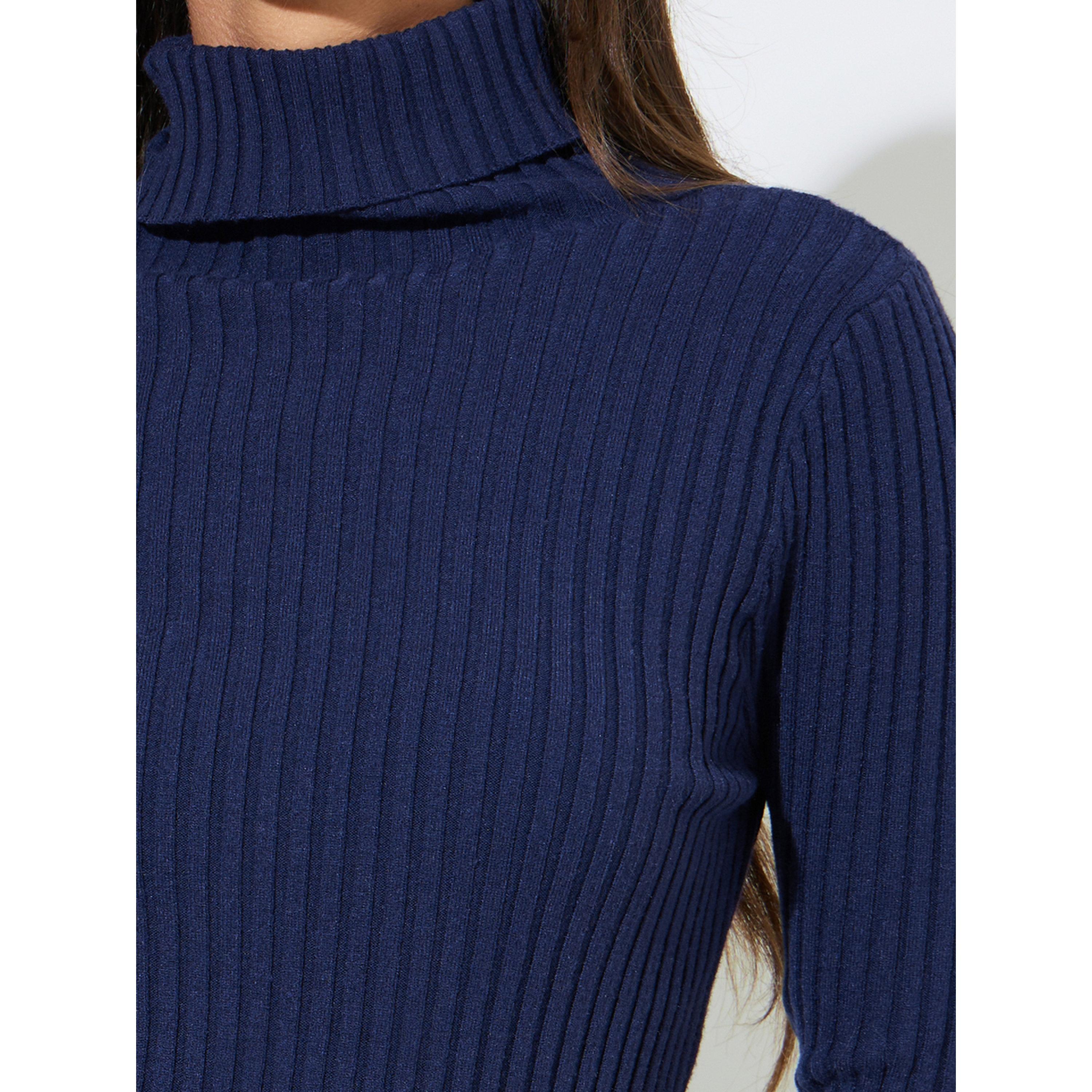 Styli Navy Blue Ribbed Knit Turtleneck Top-women-clothing-shirtsandblouses-blouses-image-5