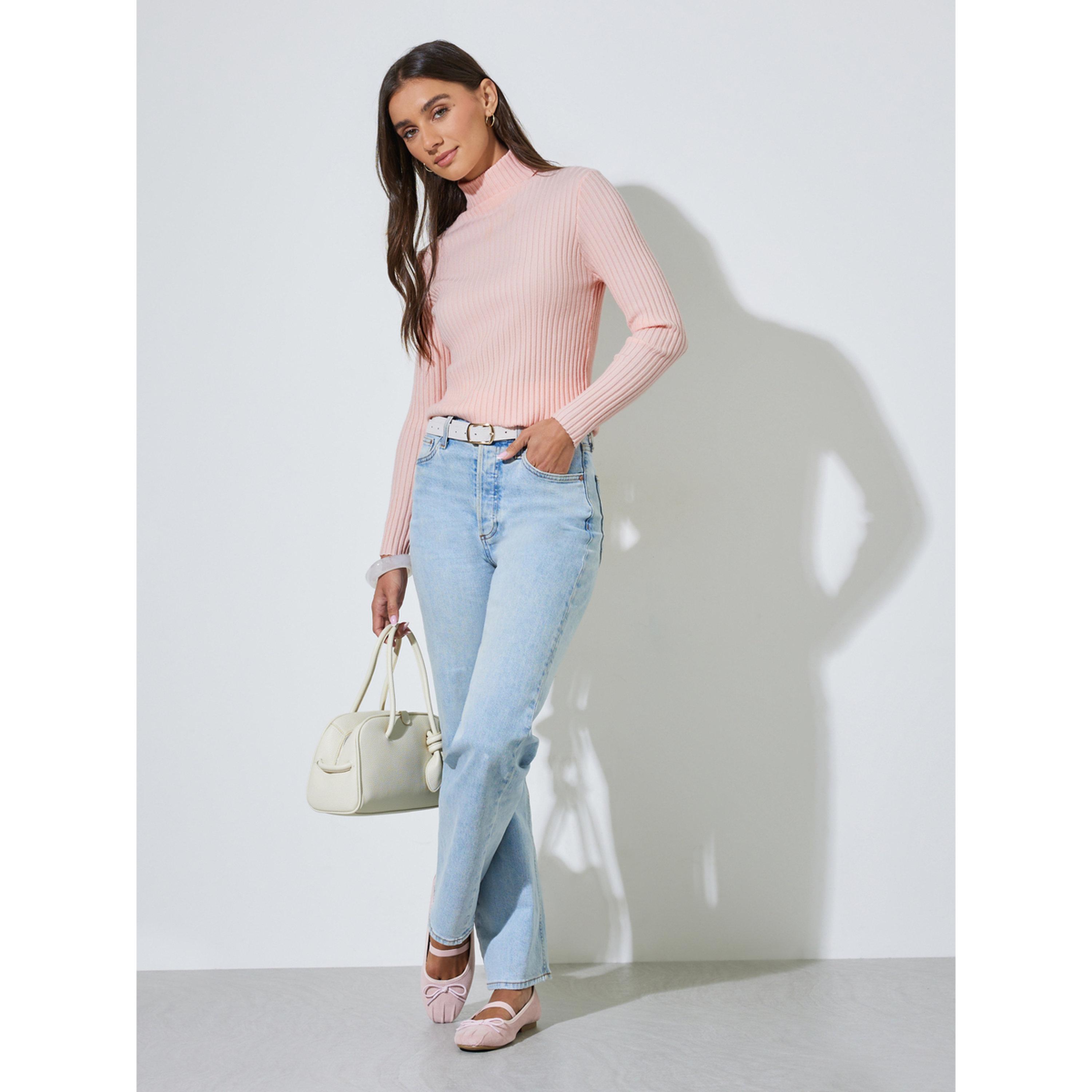 ستايلي - بلوزة أنيقة بأكمام طويلة مضلعة وياقة عالية-women-clothing-shirtsandblouses-blouses-image-2