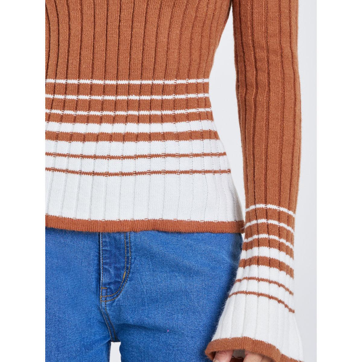 Styli Brown Ribbed Knit Striped Top-women-clothing-tshirts-image-4