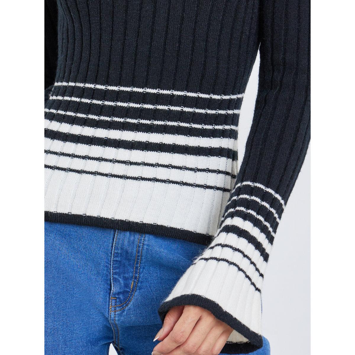 Styli Black Striped Knit Long Sleeve Top-women-clothing-tshirts-image-4