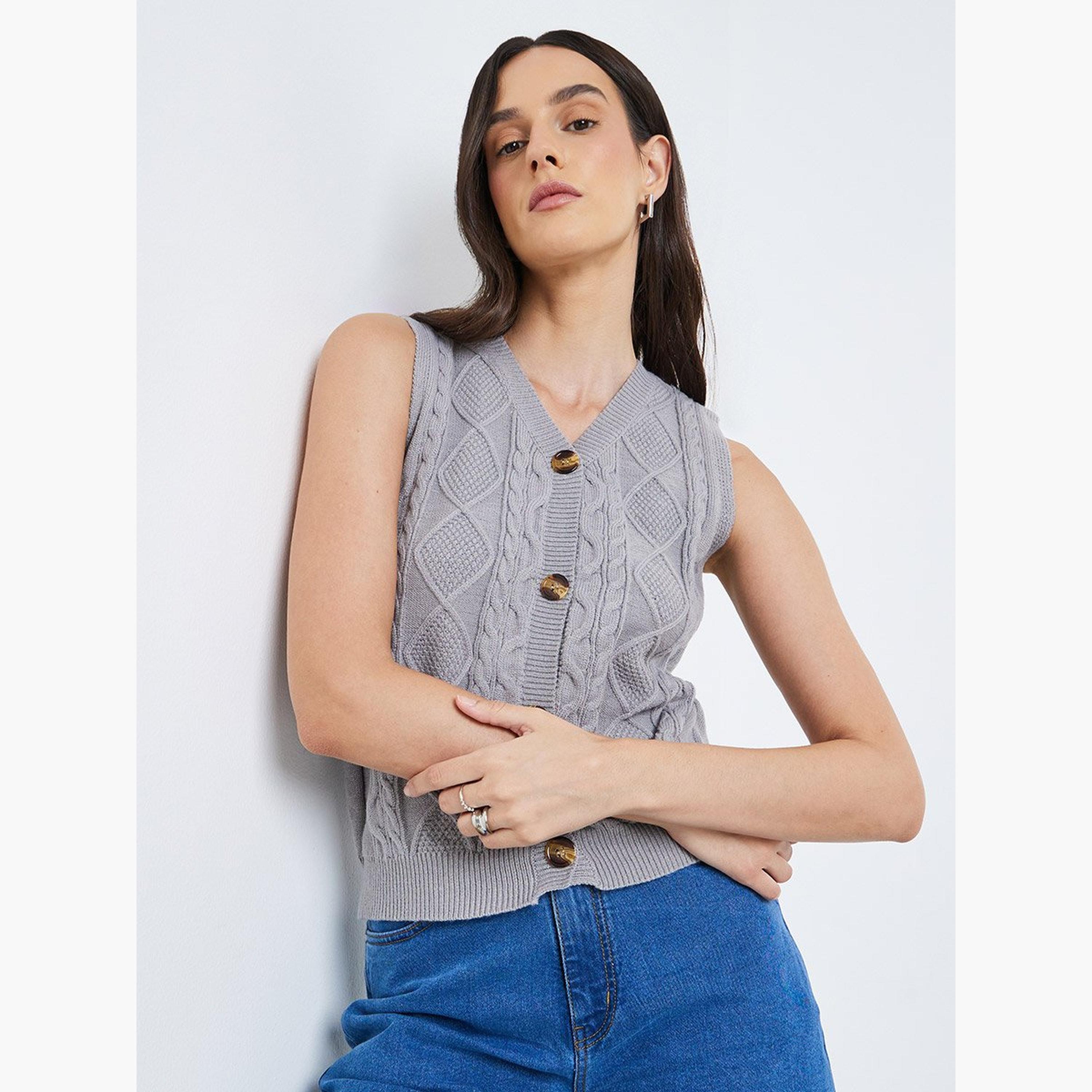 Styli Knitted Sleeveless Buttoned Waistcoat-women-clothing-coatsandjackets-waistcoats-image-1
