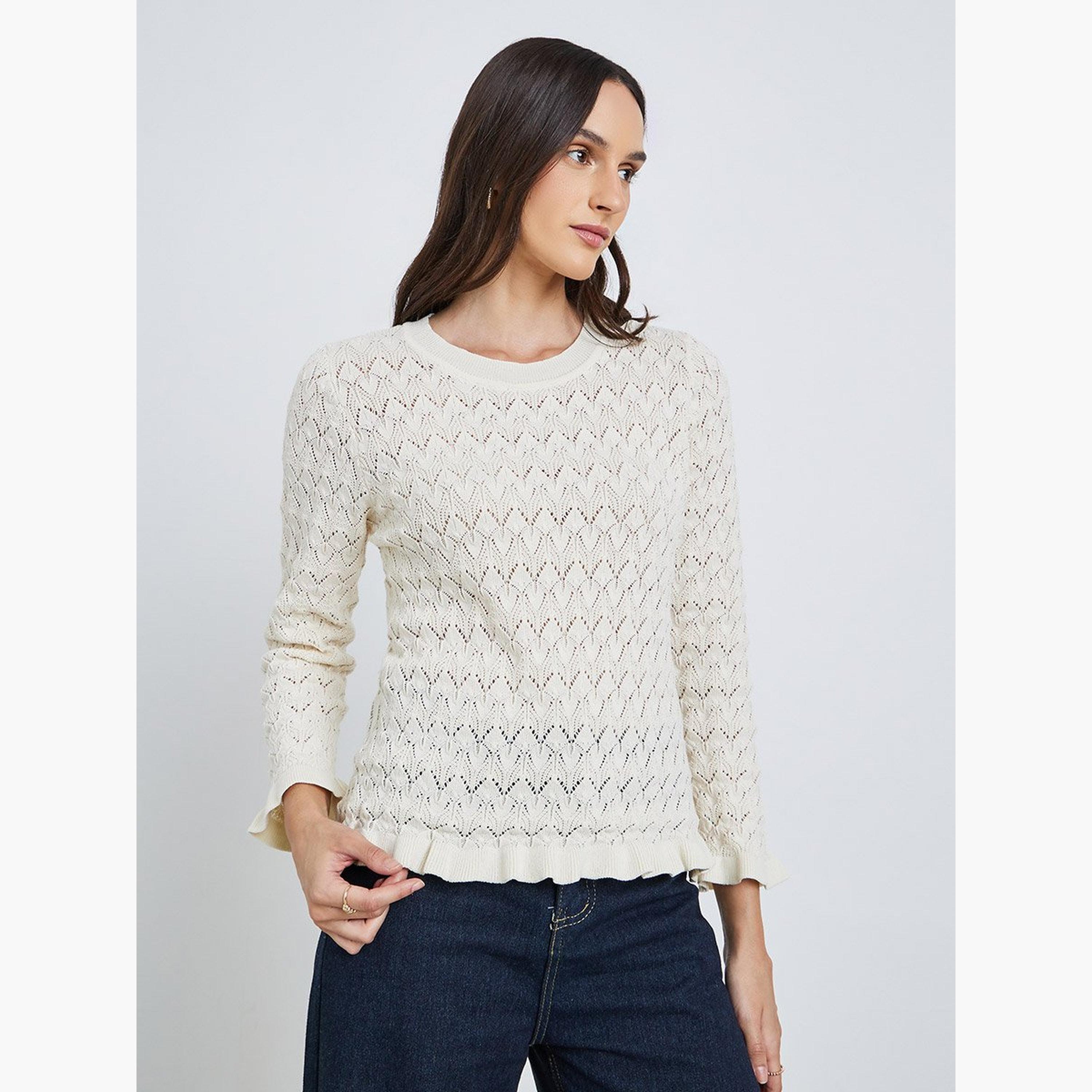 ستايلي - بلوزة مضلعة برقبة دائرية ومزخرفة-women-clothing-shirtsandblouses-blouses-image-1