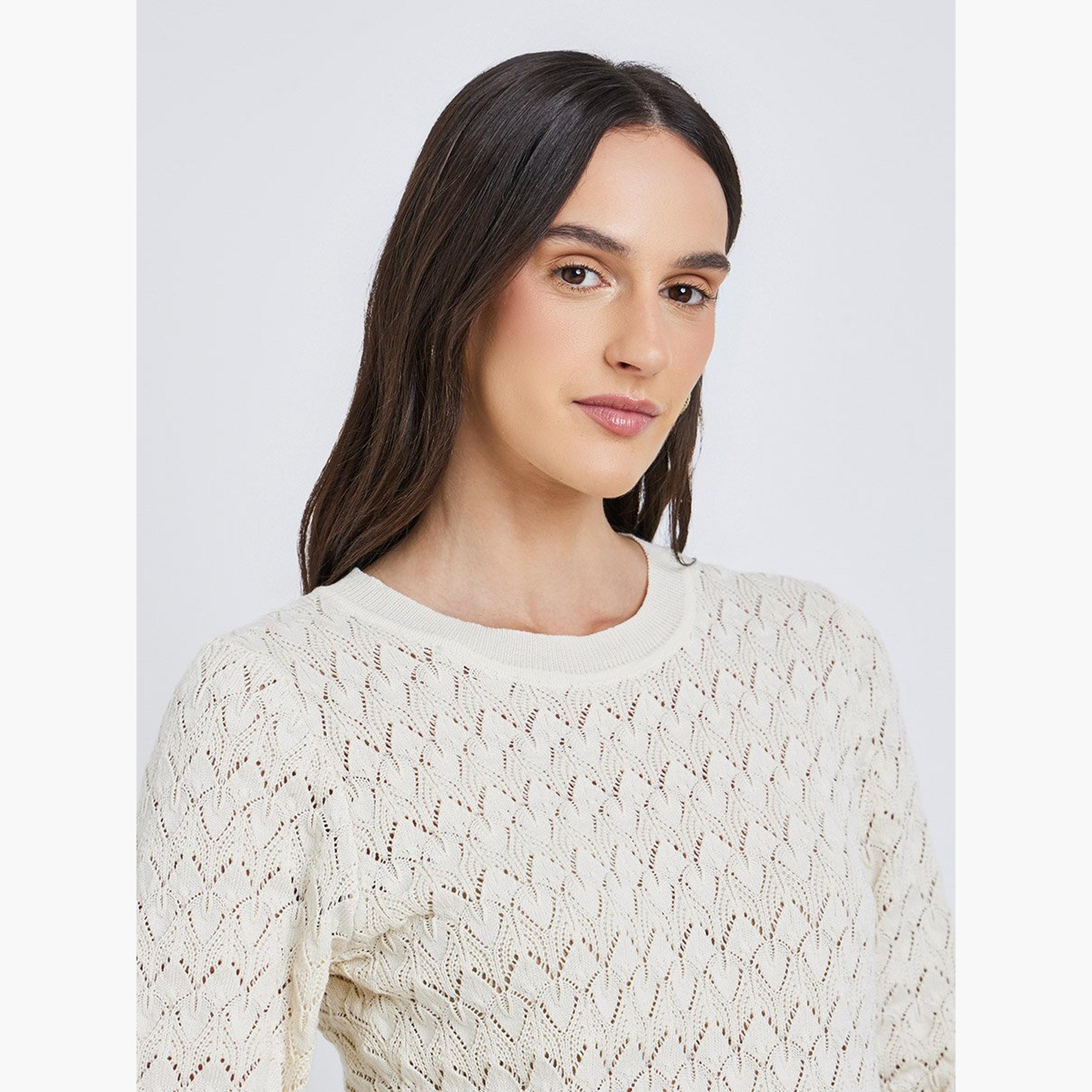 ستايلي - بلوزة مضلعة برقبة دائرية ومزخرفة-women-clothing-shirtsandblouses-blouses-image-4