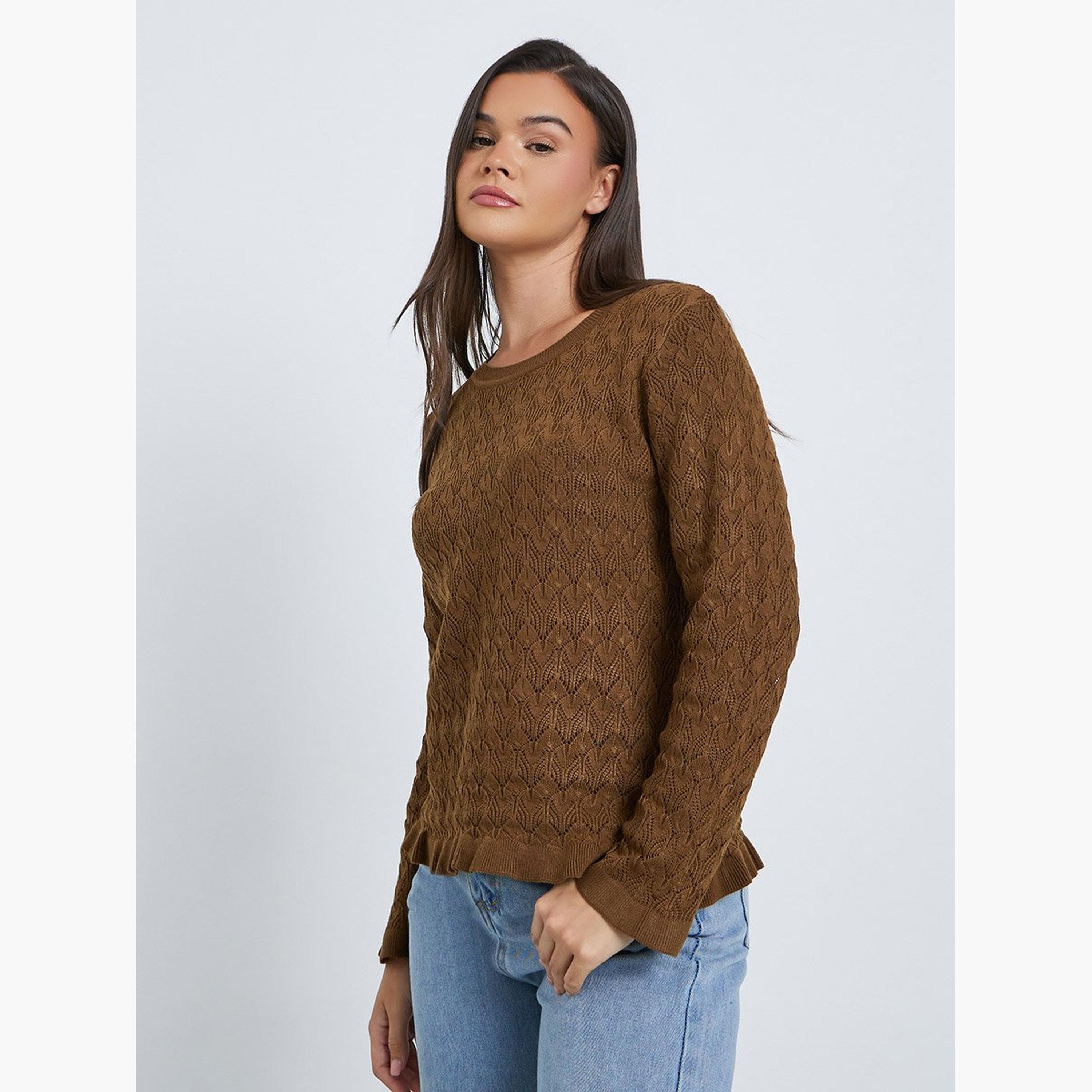 ستايلي - بلوزة مضلعة برقبة دائرية ومزخرفة-women-clothing-shirtsandblouses-blouses-image-1