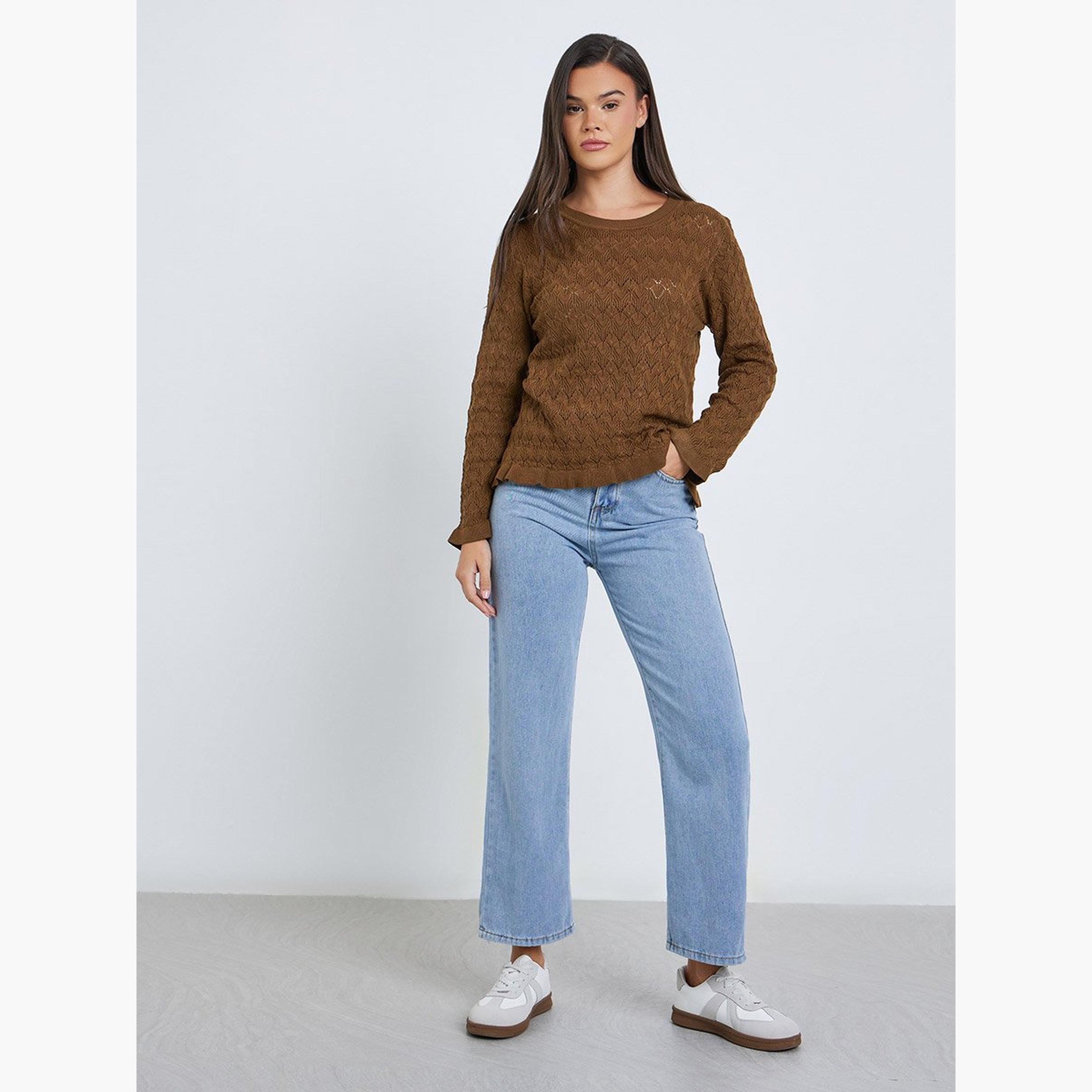 ستايلي - بلوزة مضلعة برقبة دائرية ومزخرفة-women-clothing-shirtsandblouses-blouses-image-2