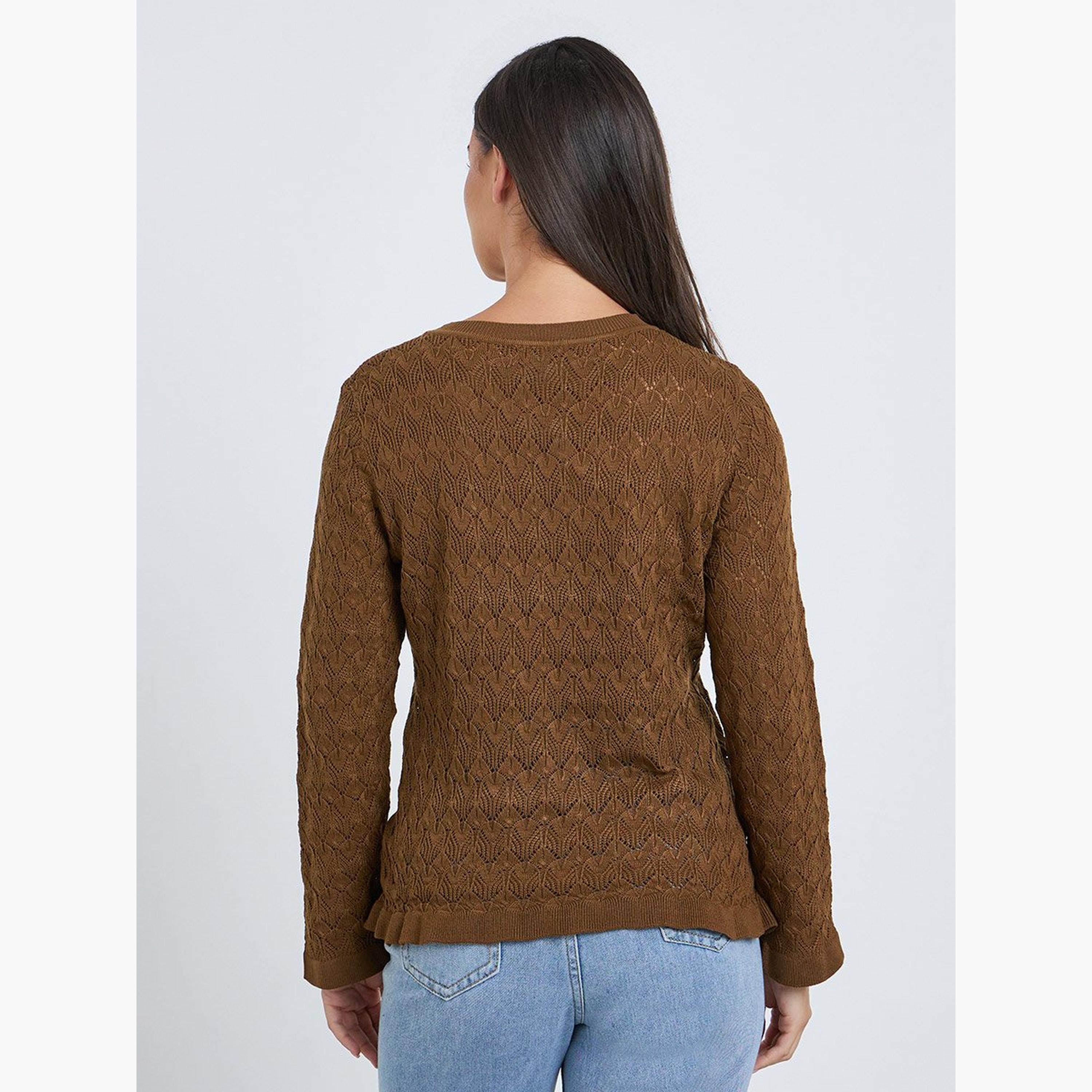 ستايلي - بلوزة مضلعة برقبة دائرية ومزخرفة-women-clothing-shirtsandblouses-blouses-image-4