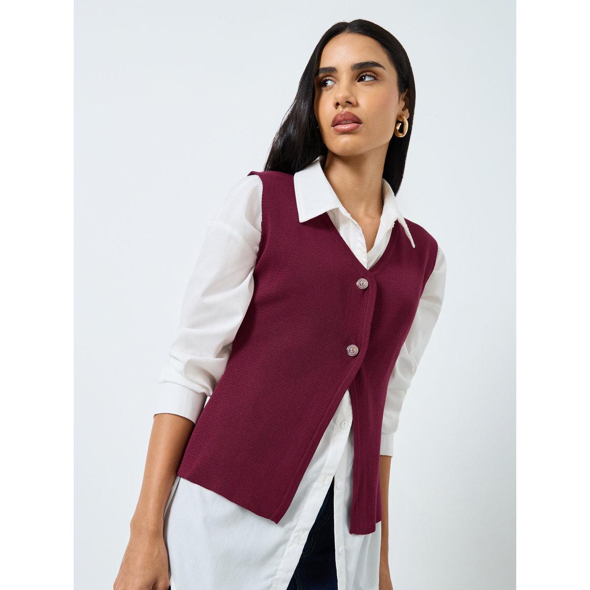 Styli V-Neck Sleeveless Ribbed Waistcoat-women-clothing-coatsandjackets-waistcoats-image-3