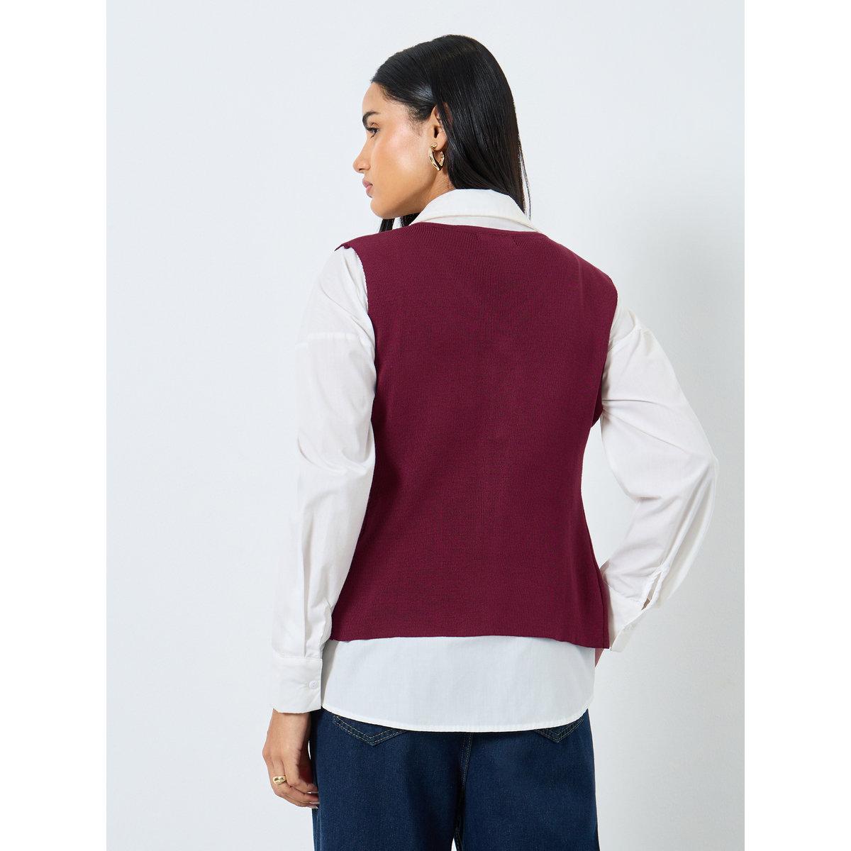Styli V-Neck Sleeveless Ribbed Waistcoat-women-clothing-coatsandjackets-waistcoats-image-5