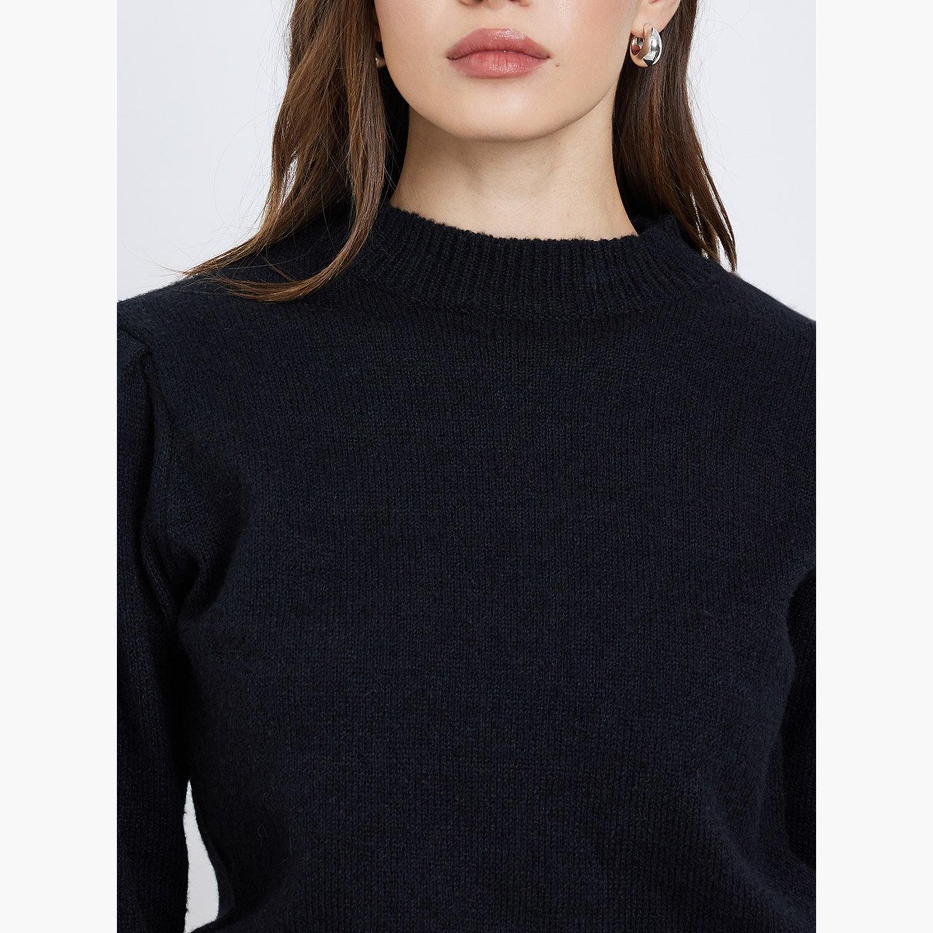 Styli Women Black Knit Lone Sleeve Top-women-clothing-tshirts-image-4