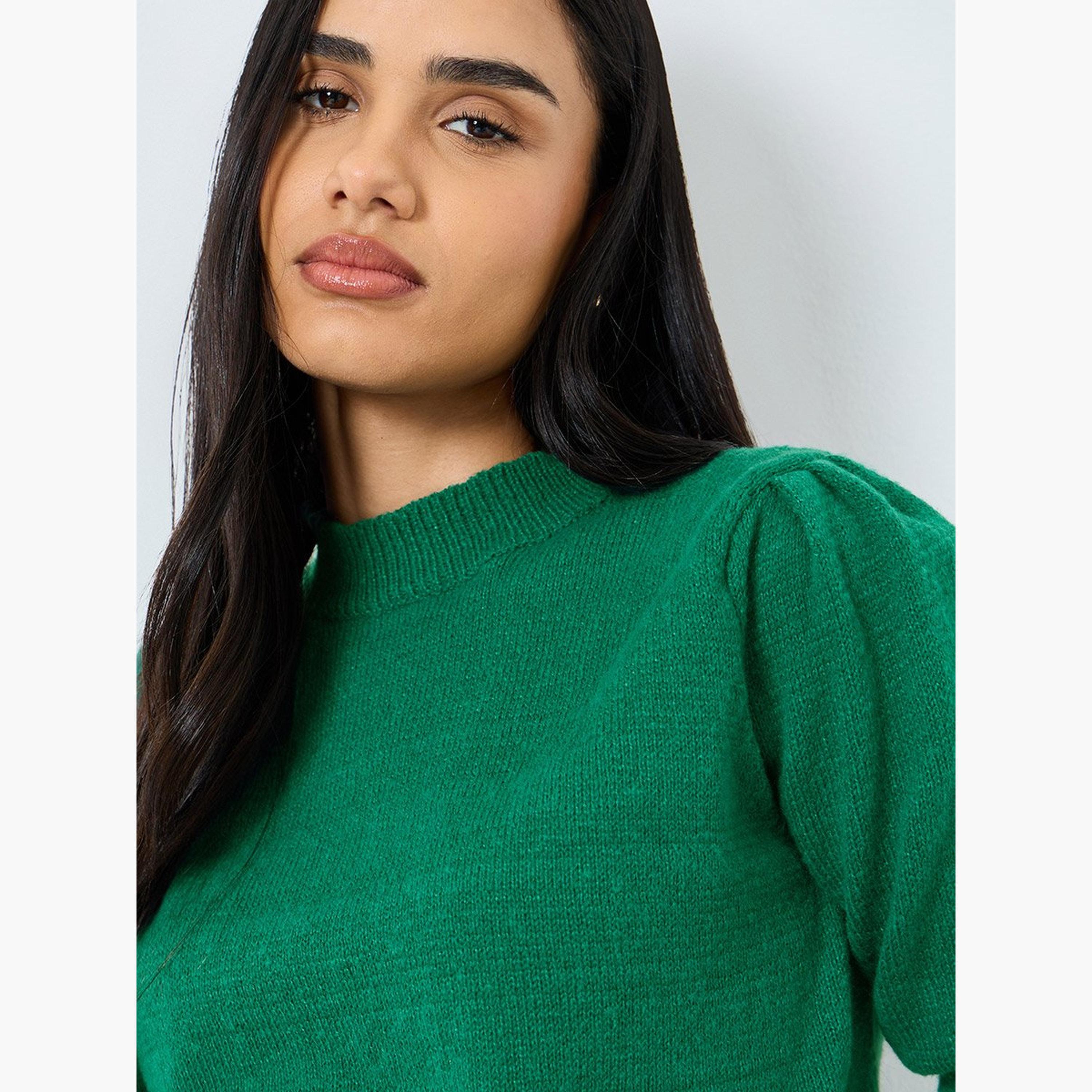 ستايلي - بلوزة محبوكة بأكمام طويلة لون أخضر الزمردي-women-clothing-tshirts-image-4