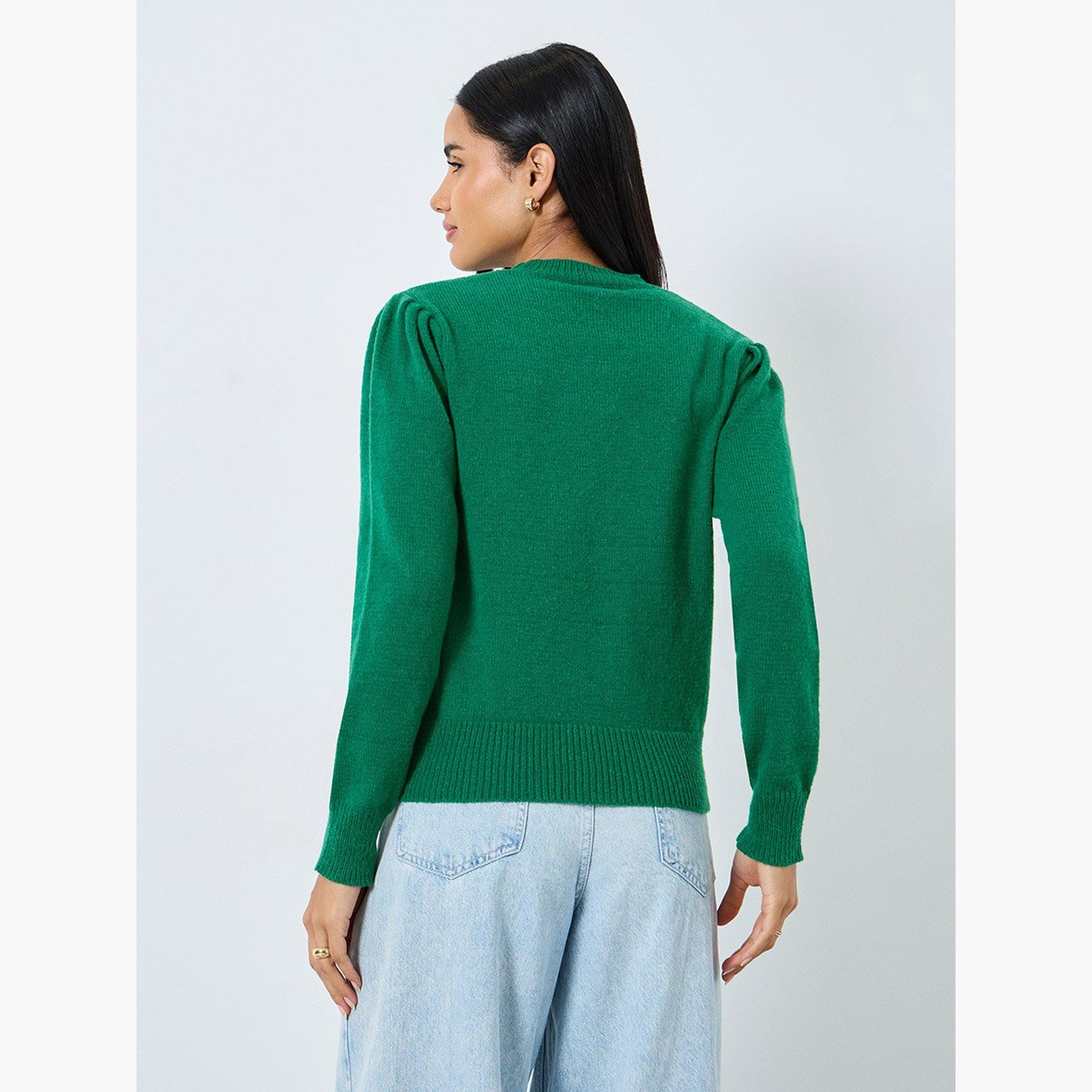 ستايلي - بلوزة محبوكة بأكمام طويلة لون أخضر الزمردي-women-clothing-tshirts-image-5
