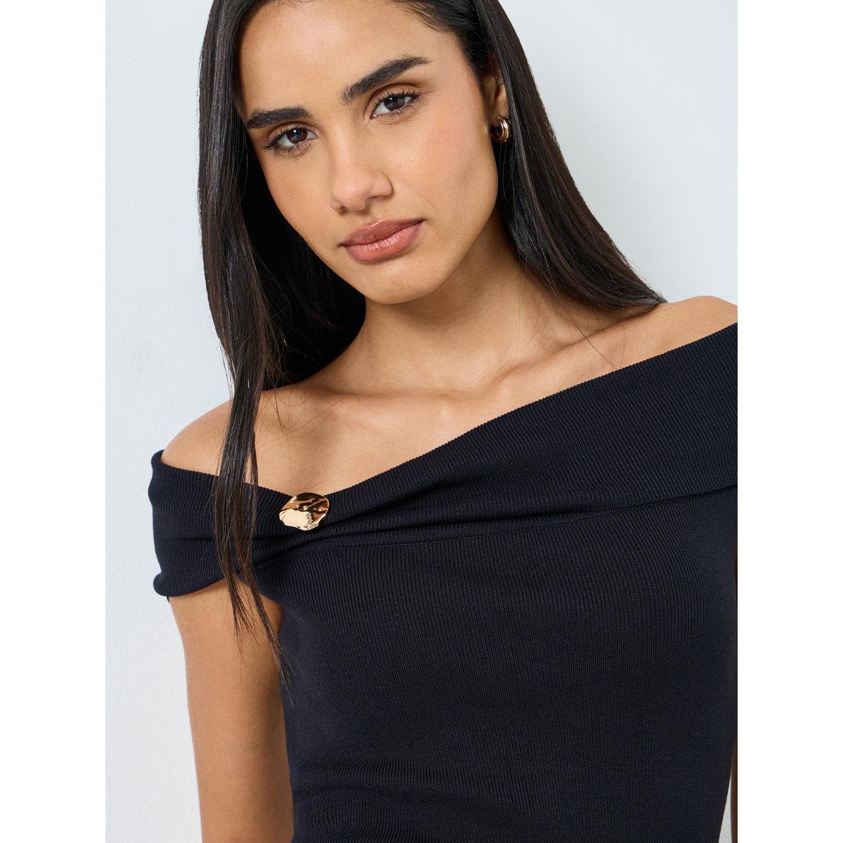 Styli Black Off-Shoulder Knit Top-women-clothing-tshirts-image-3