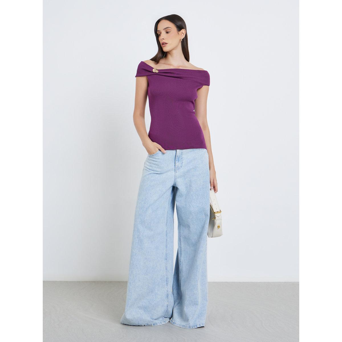 Styli Purple Off-Shoulder Knit Top-women-clothing-tshirts-image-2