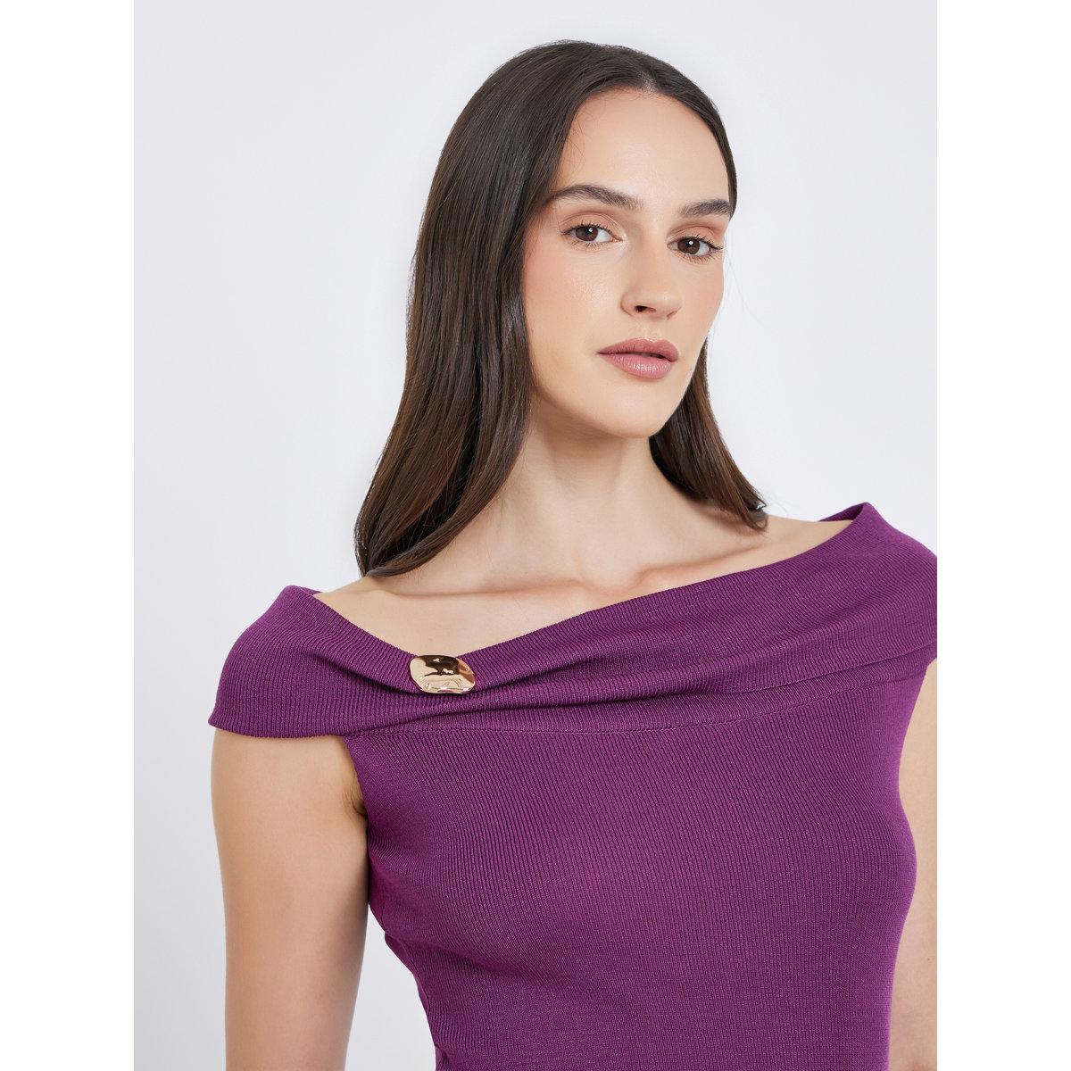 Styli Purple Off-Shoulder Knit Top-women-clothing-tshirts-image-3