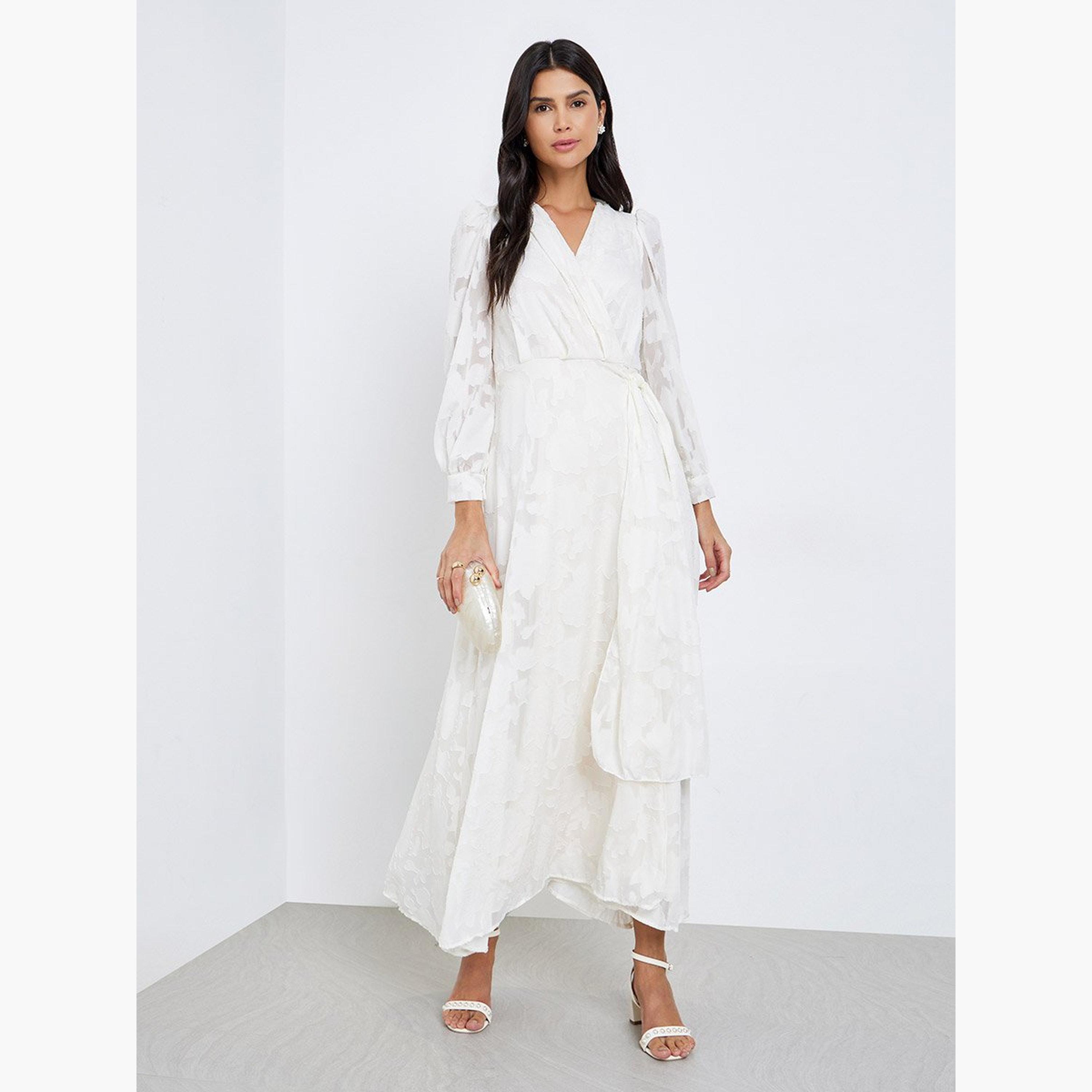 ستايلي - فستان ماكسي ملفوف بأكمام منفوخة من الدانتيل بالكامل-women-clothing-dresses-image-1